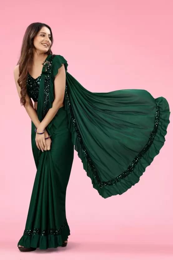 Fashion Field Lycra Self Design Saree With Unstitched Blouse Piece ( Green ) Fashion Field Lycra Self Design Saree With Unstitched Blouse Piece ( Green )