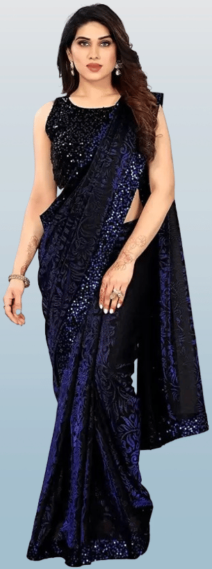     			Fashion Field Lycra Self Design Saree With Unstitched Blouse Piece ( Blue )