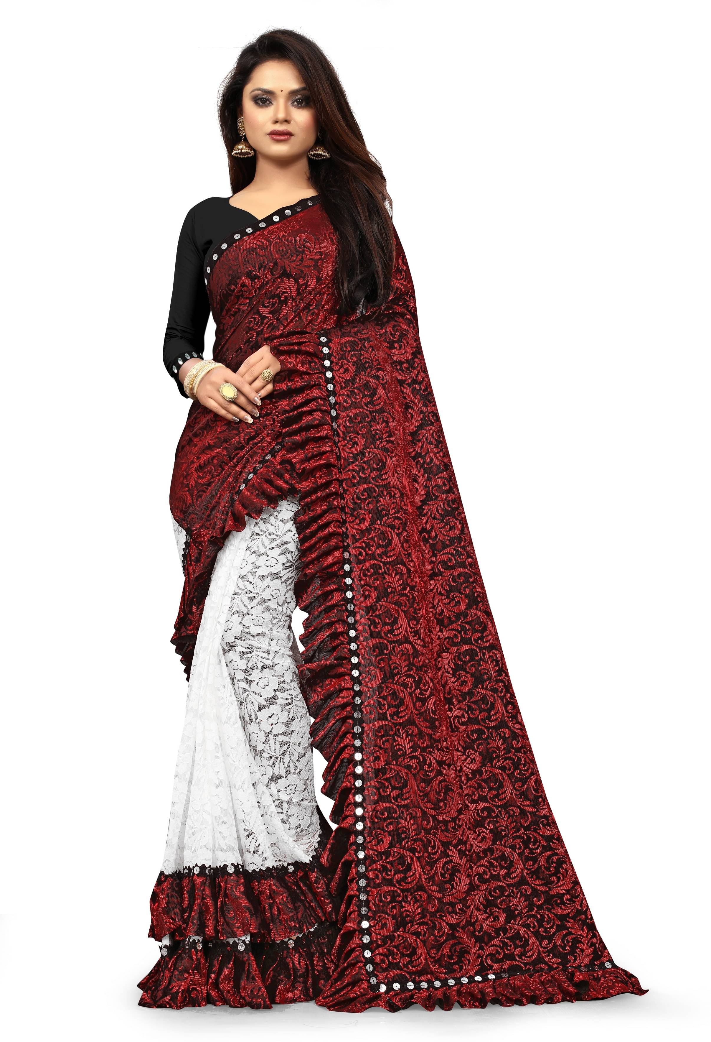 Fashion Field Lycra Self Design Saree With Unstitched Blouse Piece ( Red ) Fashion Field Lycra Self Design Saree With Unstitched Blouse Piece ( Red )