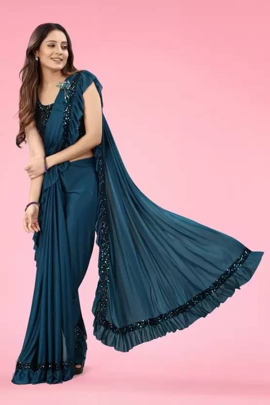 Fashion Field Lycra Self Design Saree With Unstitched Blouse Piece ( Rama ) Fashion Field Lycra Self Design Saree With Unstitched Blouse Piece ( Rama )