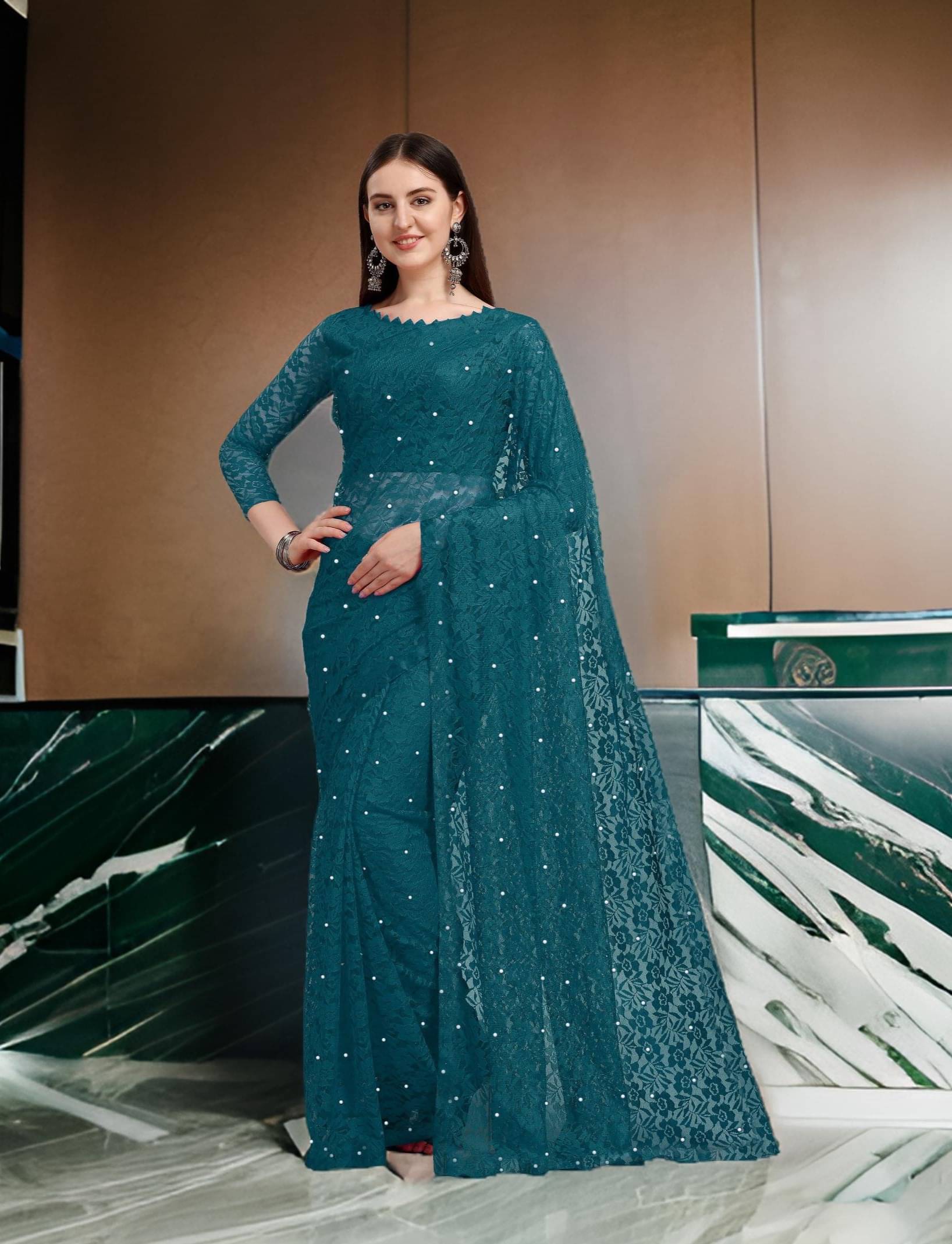 Fashion Field Net Self Design Saree With Unstitched Blouse Piece ( Rama ) Fashion Field Net Self Design Saree With Unstitched Blouse Piece ( Rama )