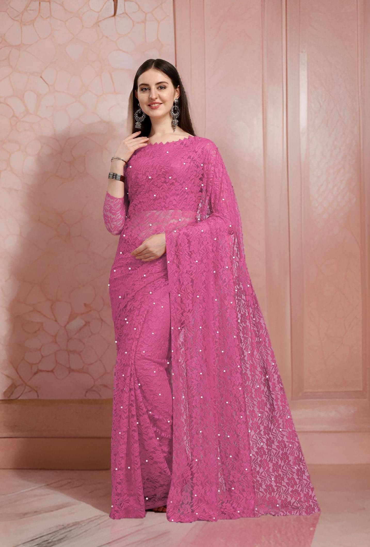 Fashion Field Net Self Design Saree With Unstitched Blouse Piece ( Pink ) Fashion Field Net Self Design Saree With Unstitched Blouse Piece ( Pink )