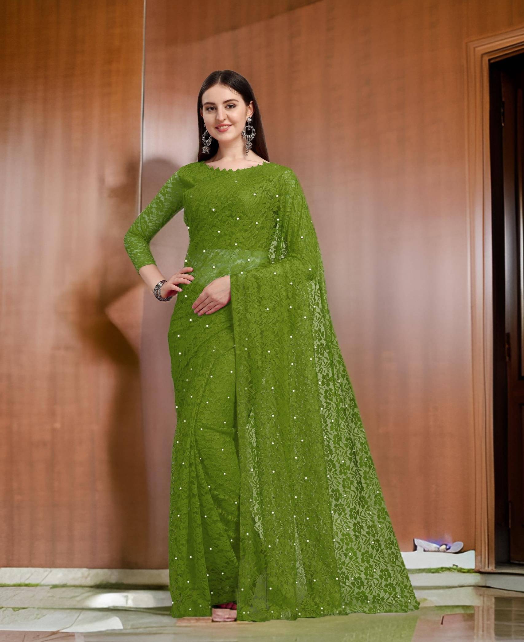 Fashion Field Net Self Design Saree With Unstitched Blouse Piece ( Green ) Fashion Field Net Self Design Saree With Unstitched Blouse Piece ( Green )