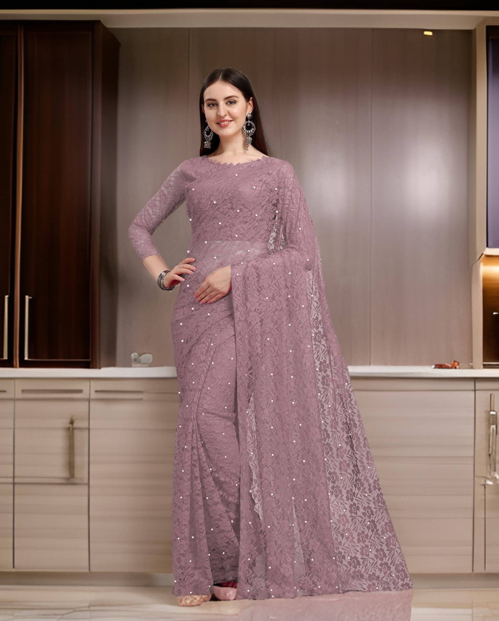 Fashion Field Net Self Design Saree With Unstitched Blouse Piece ( Purple ) Fashion Field Net Self Design Saree With Unstitched Blouse Piece ( Purple )