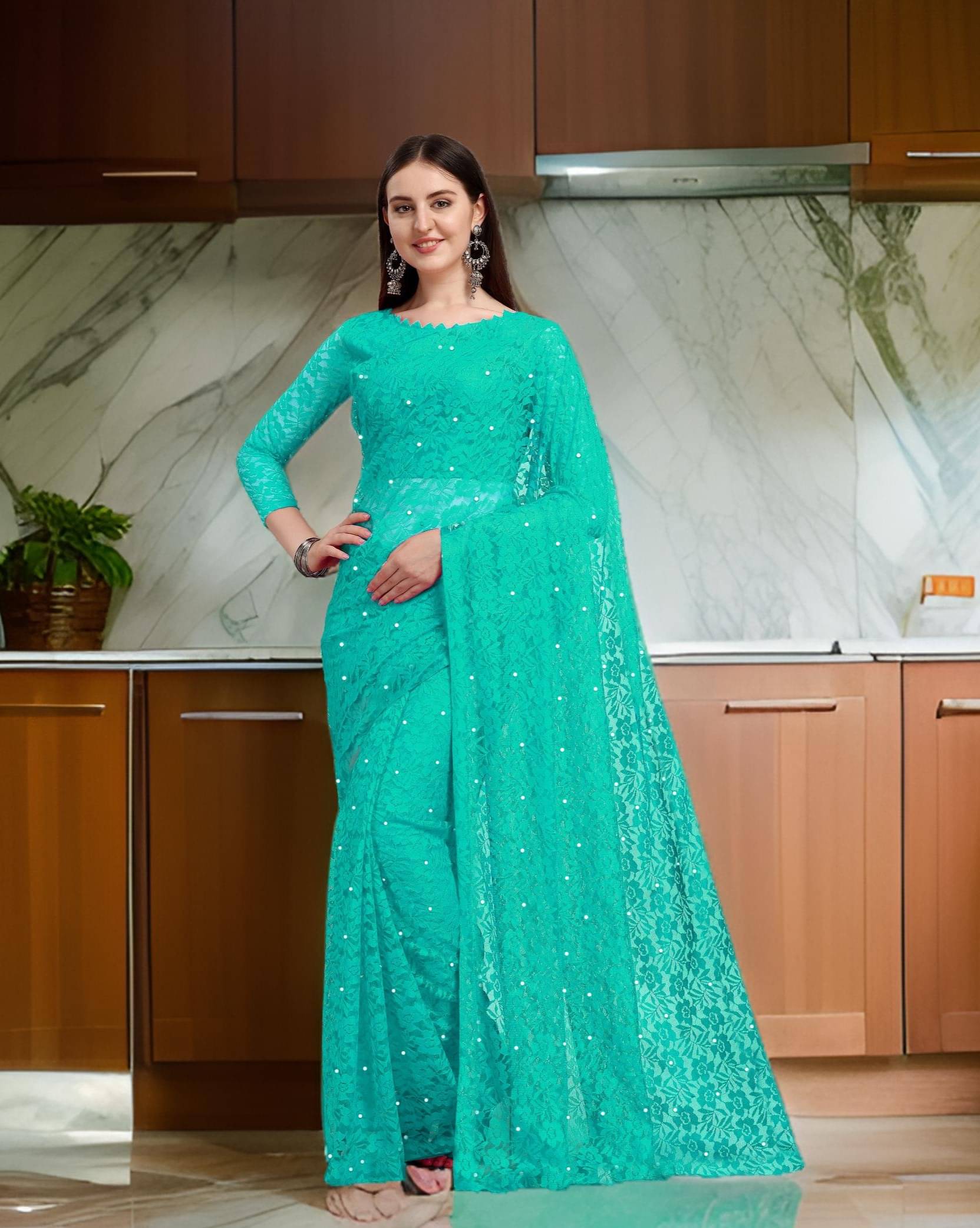Fashion Field Net Self Design Saree With Unstitched Blouse Piece ( Blue ) Fashion Field Net Self Design Saree With Unstitched Blouse Piece ( Blue )