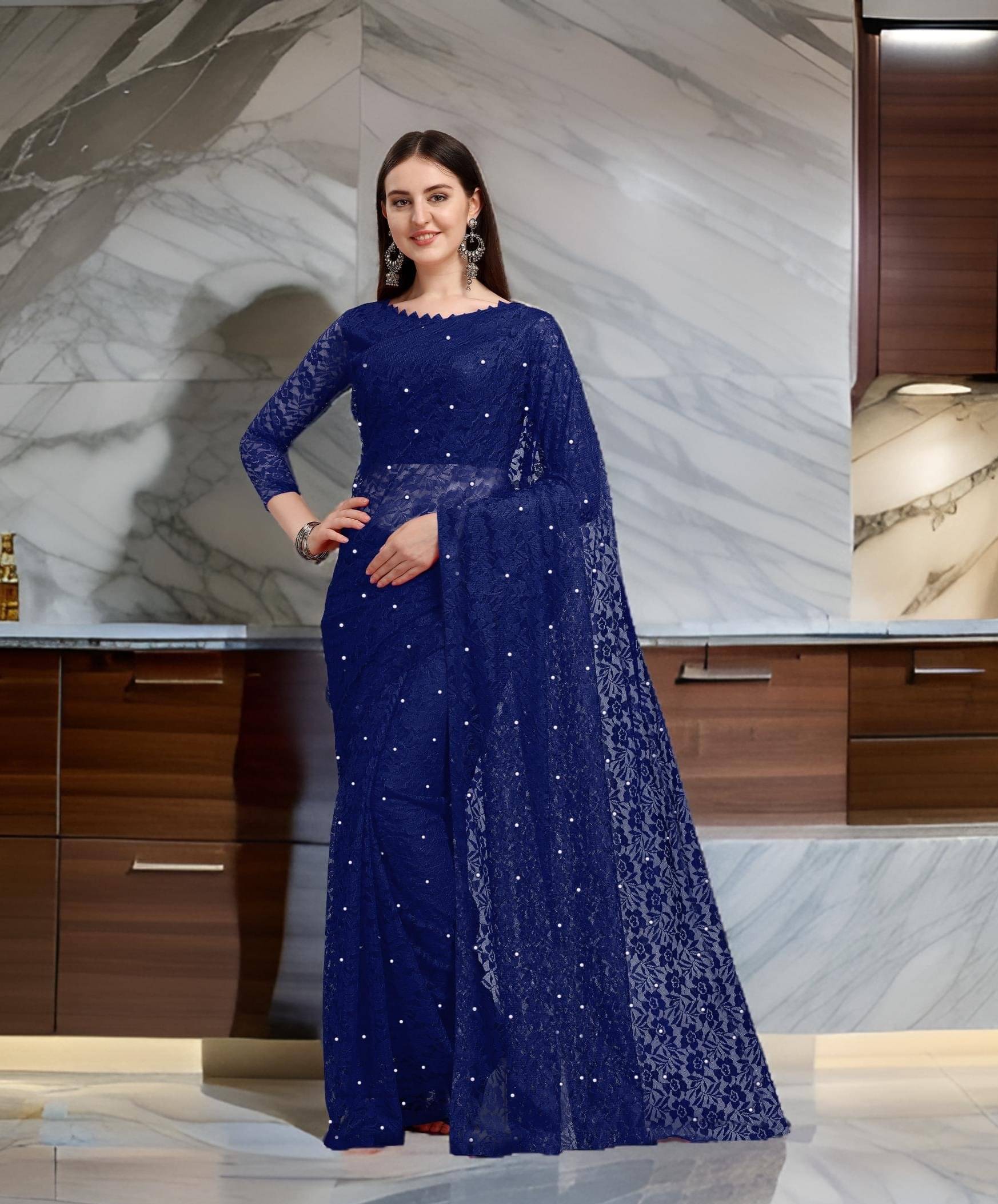 Fashion Field Net Self Design Saree With Unstitched Blouse Piece ( Navy Blue ) Fashion Field Net Self Design Saree With Unstitched Blouse Piece ( Navy Blue )