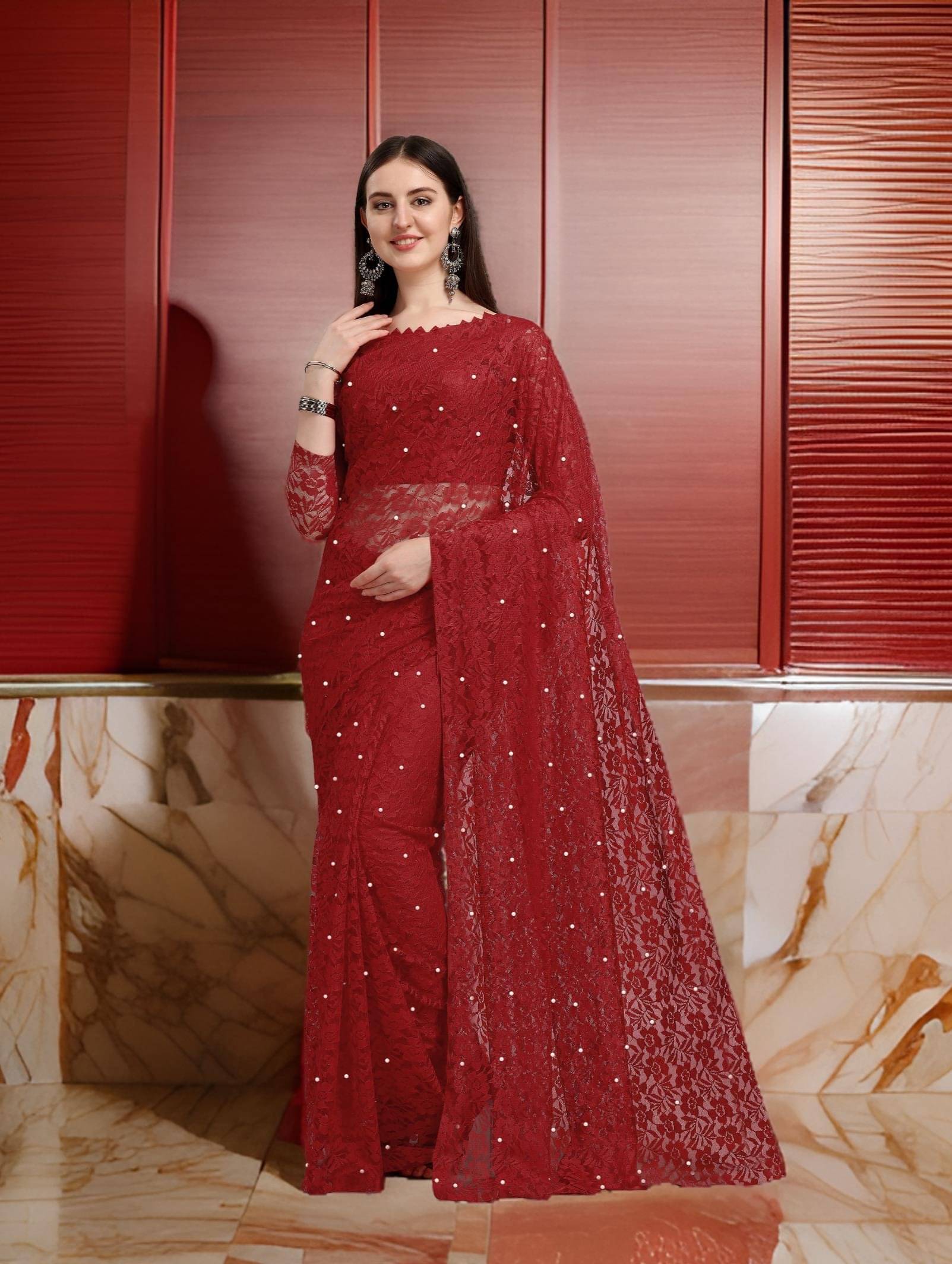 Fashion Field Net Self Design Saree With Unstitched Blouse Piece ( Maroon ) Fashion Field Net Self Design Saree With Unstitched Blouse Piece ( Maroon )