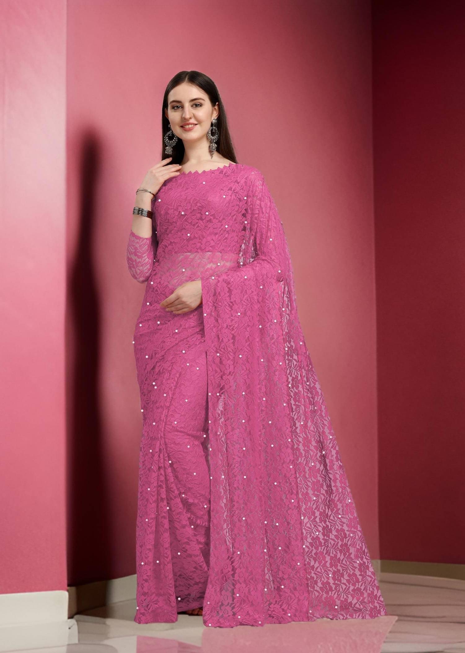 Fashion Field Net Self Design Saree With Unstitched Blouse Piece ( Pink ) Fashion Field Net Self Design Saree With Unstitched Blouse Piece ( Pink )