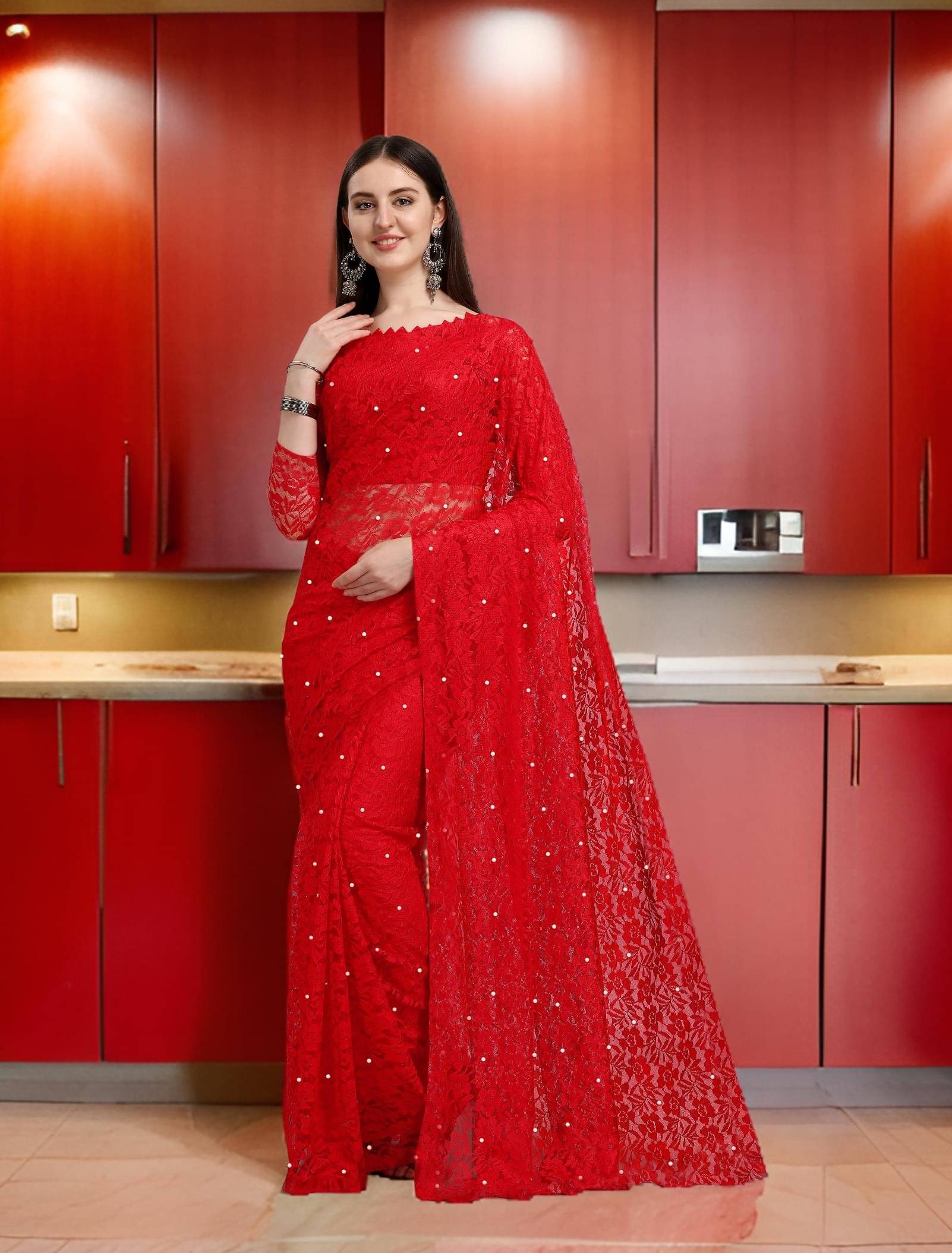 Fashion Field Net Self Design Saree With Unstitched Blouse Piece ( Red ) Fashion Field Net Self Design Saree With Unstitched Blouse Piece ( Red )