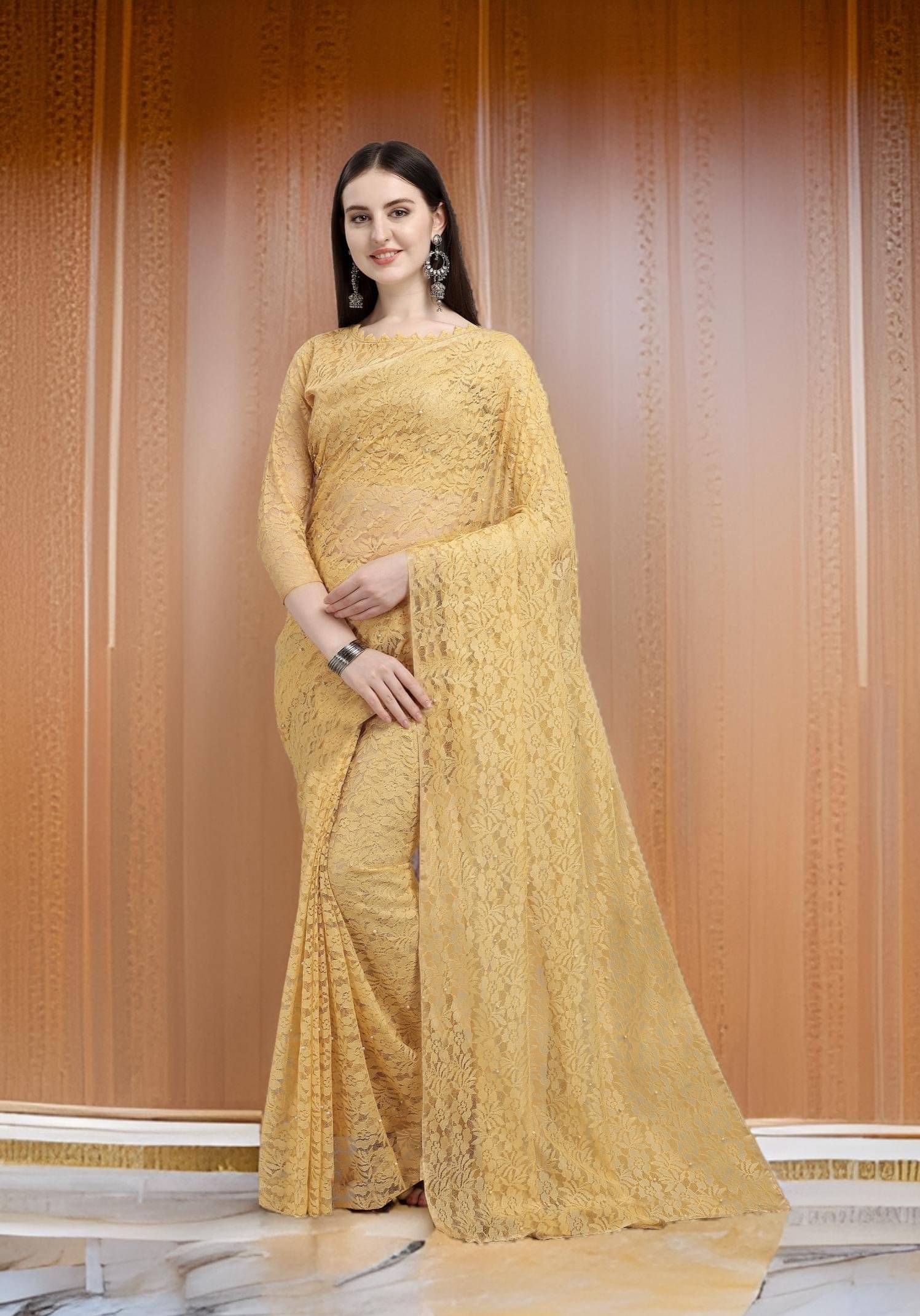 Fashion Field Net Self Design Saree With Unstitched Blouse Piece ( Brown ) Fashion Field Net Self Design Saree With Unstitched Blouse Piece ( Brown )