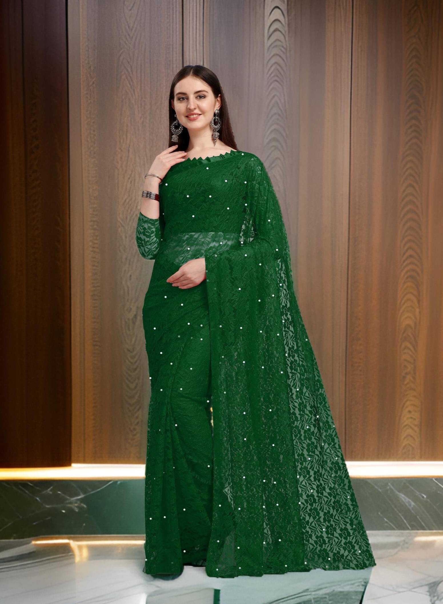 Fashion Field Net Self Design Saree With Unstitched Blouse Piece ( Green ) Fashion Field Net Self Design Saree With Unstitched Blouse Piece ( Green )