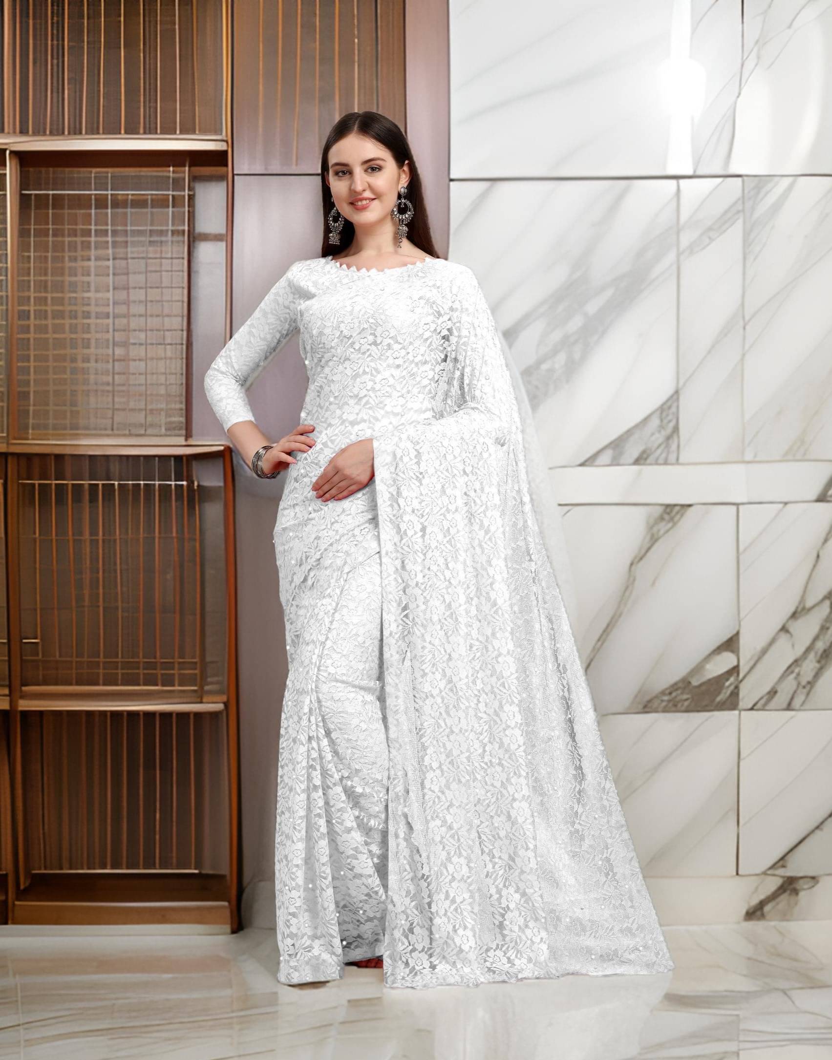 Fashion Field Net Self Design Saree With Unstitched Blouse Piece ( White ) Fashion Field Net Self Design Saree With Unstitched Blouse Piece ( White )