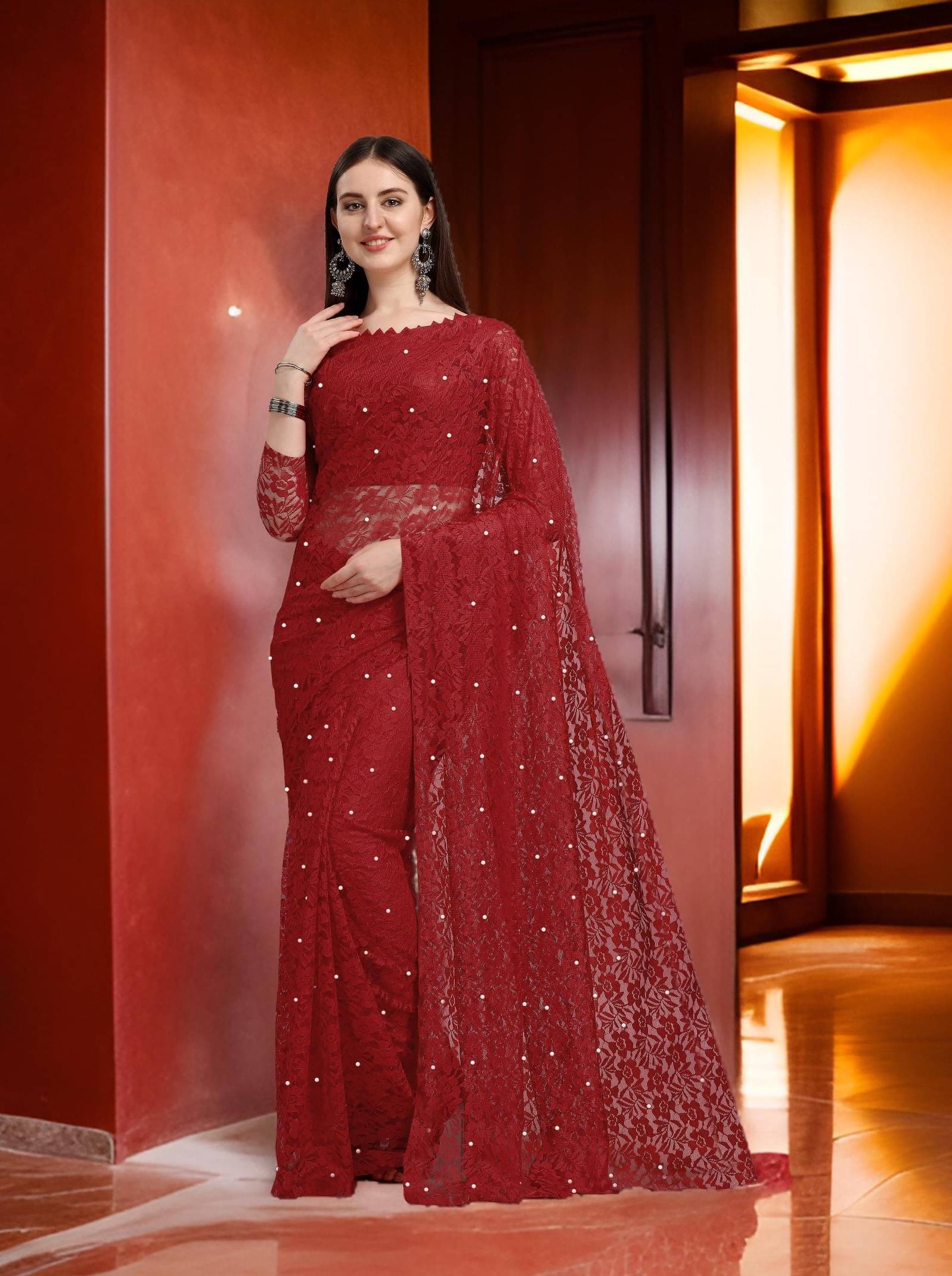 Fashion Field Net Self Design Saree With Unstitched Blouse Piece ( Maroon ) Fashion Field Net Self Design Saree With Unstitched Blouse Piece ( Maroon )