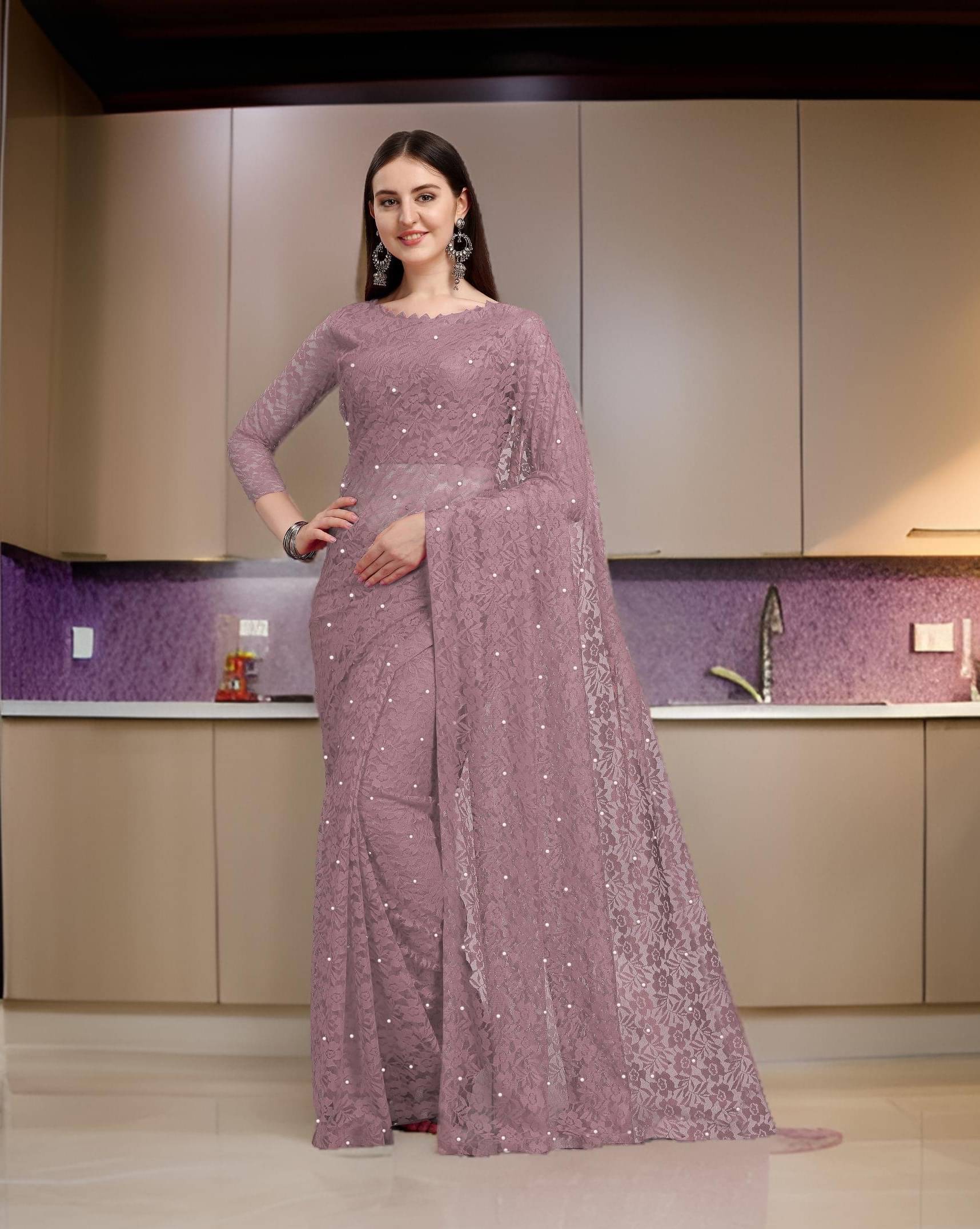 Fashion Field Net Self Design Saree With Unstitched Blouse Piece ( Purple ) Fashion Field Net Self Design Saree With Unstitched Blouse Piece ( Purple )