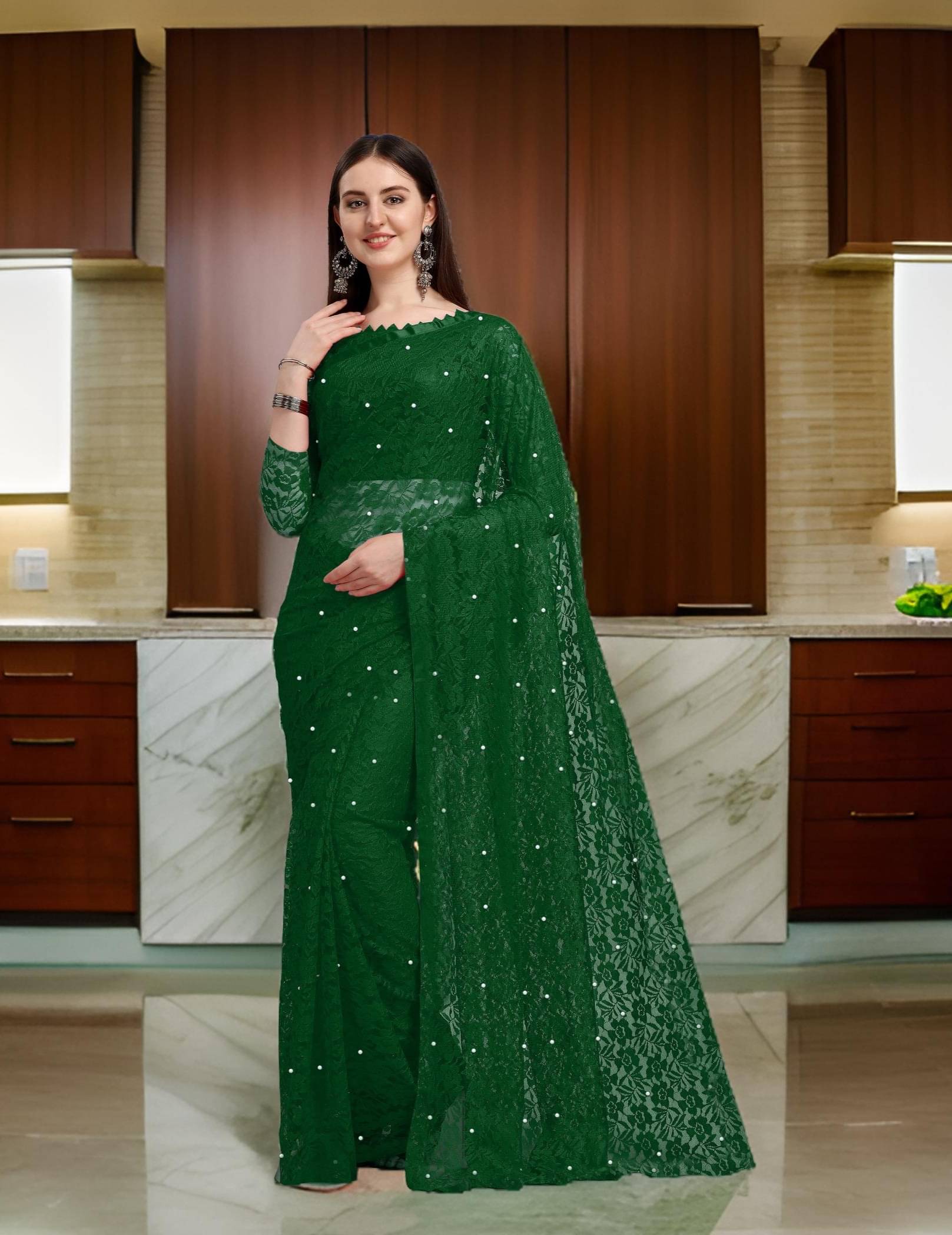 Fashion Field Net Self Design Saree With Unstitched Blouse Piece ( Green ) Fashion Field Net Self Design Saree With Unstitched Blouse Piece ( Green )