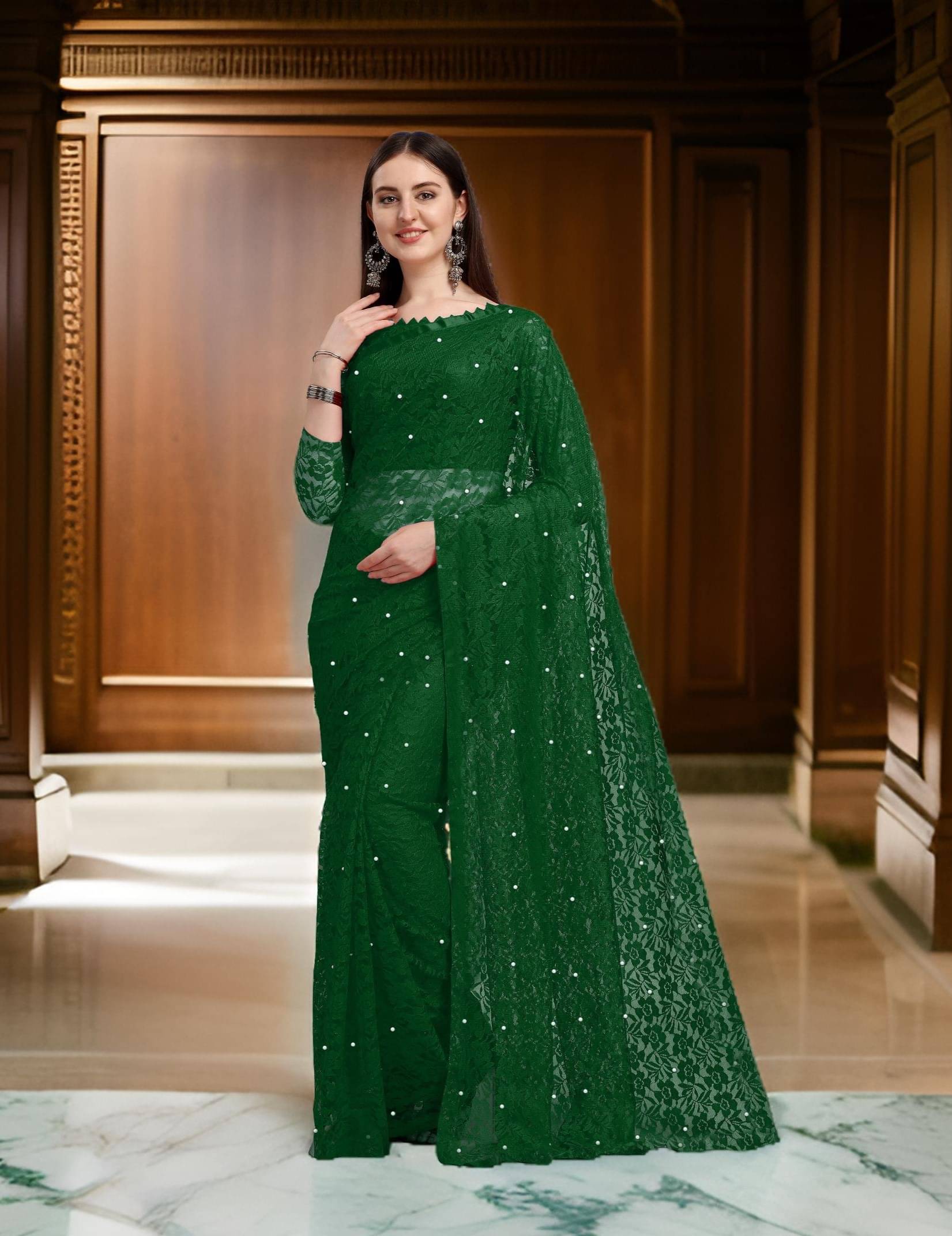 Fashion Field Net Self Design Saree With Unstitched Blouse Piece ( Green ) Fashion Field Net Self Design Saree With Unstitched Blouse Piece ( Green )