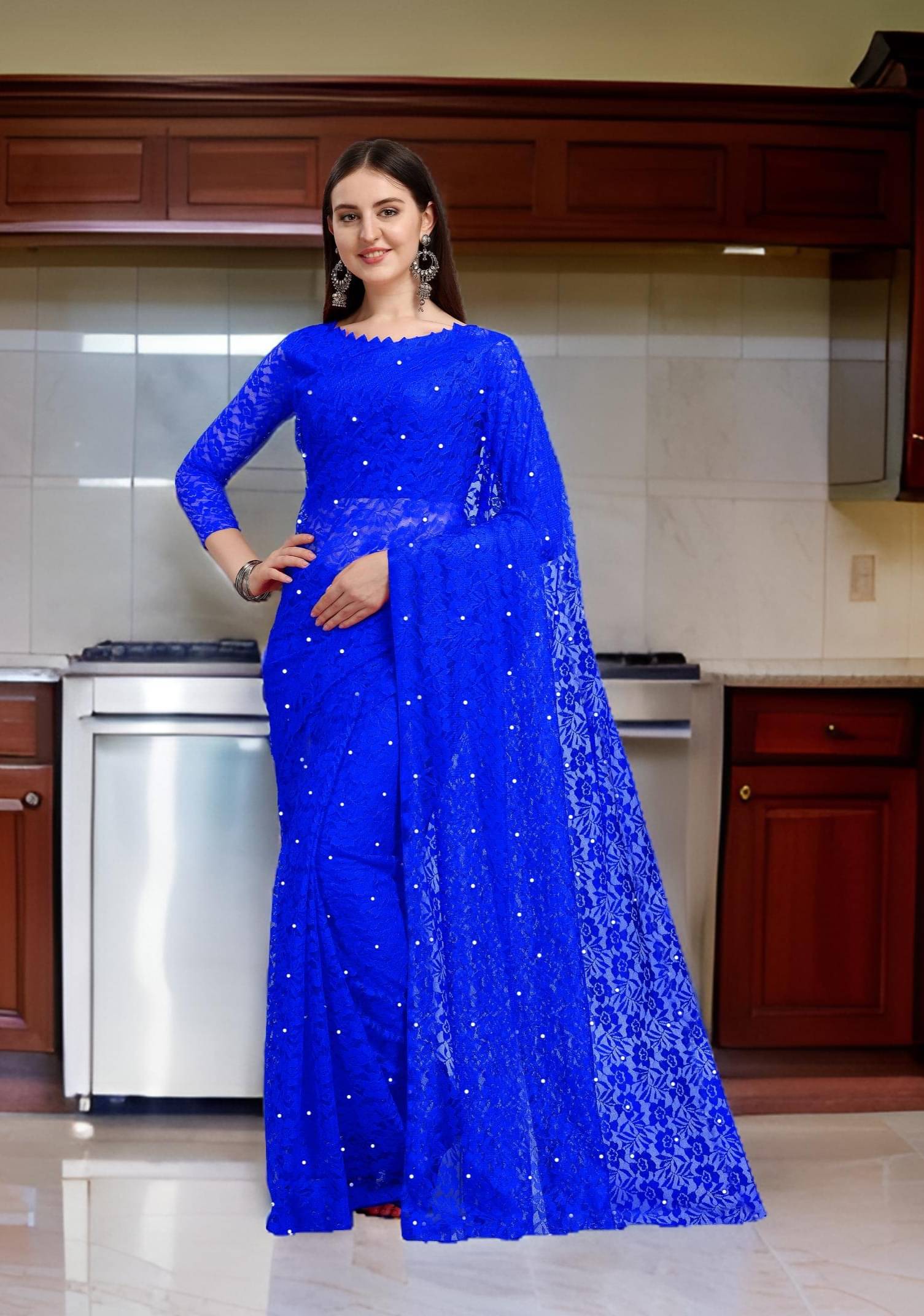     			Fashion Field Net Self Design Saree With Unstitched Blouse Piece ( Blue )