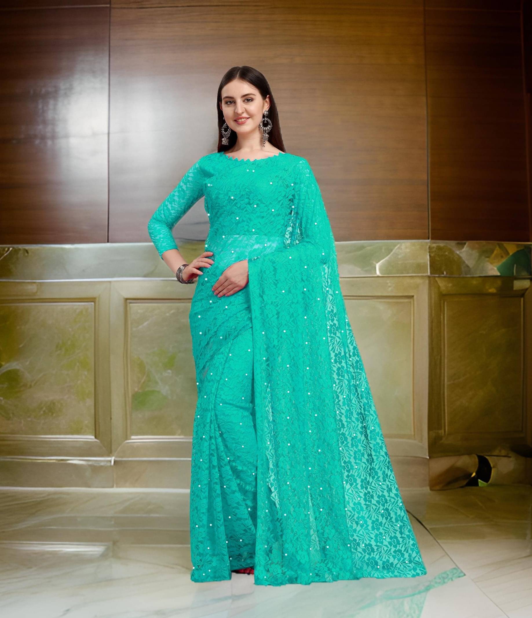 Fashion Field Net Self Design Saree With Unstitched Blouse Piece ( Blue ) Fashion Field Net Self Design Saree With Unstitched Blouse Piece ( Blue )