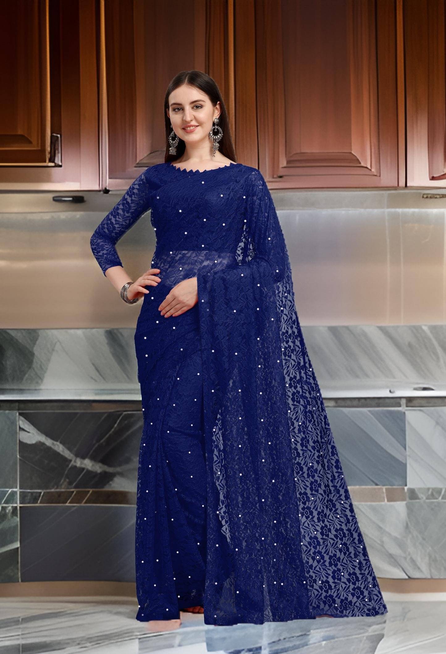 Fashion Field Net Self Design Saree With Unstitched Blouse Piece ( Navy Blue ) Fashion Field Net Self Design Saree With Unstitched Blouse Piece ( Navy Blue )