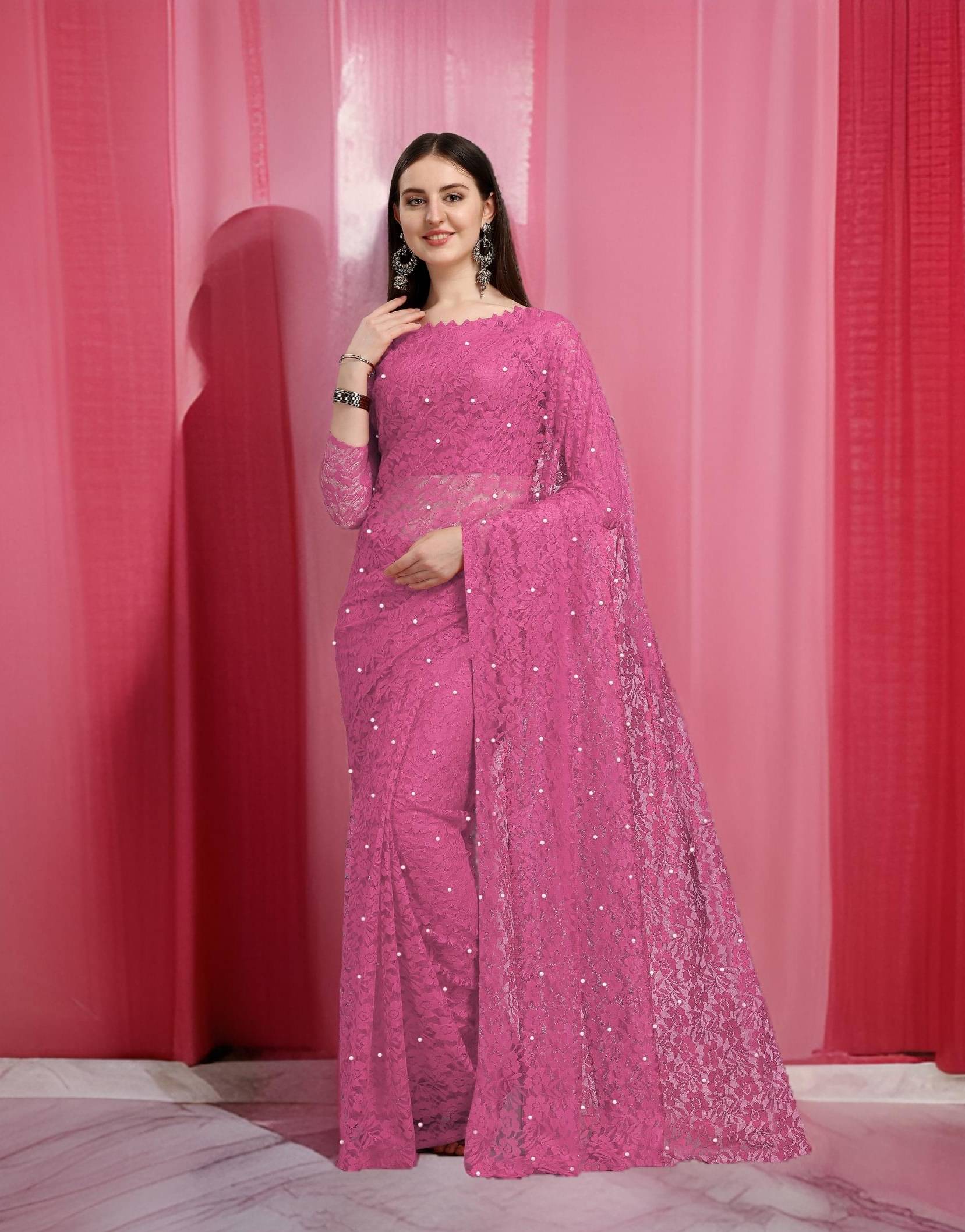 Fashion Field Net Self Design Saree With Unstitched Blouse Piece ( Pink ) Fashion Field Net Self Design Saree With Unstitched Blouse Piece ( Pink )
