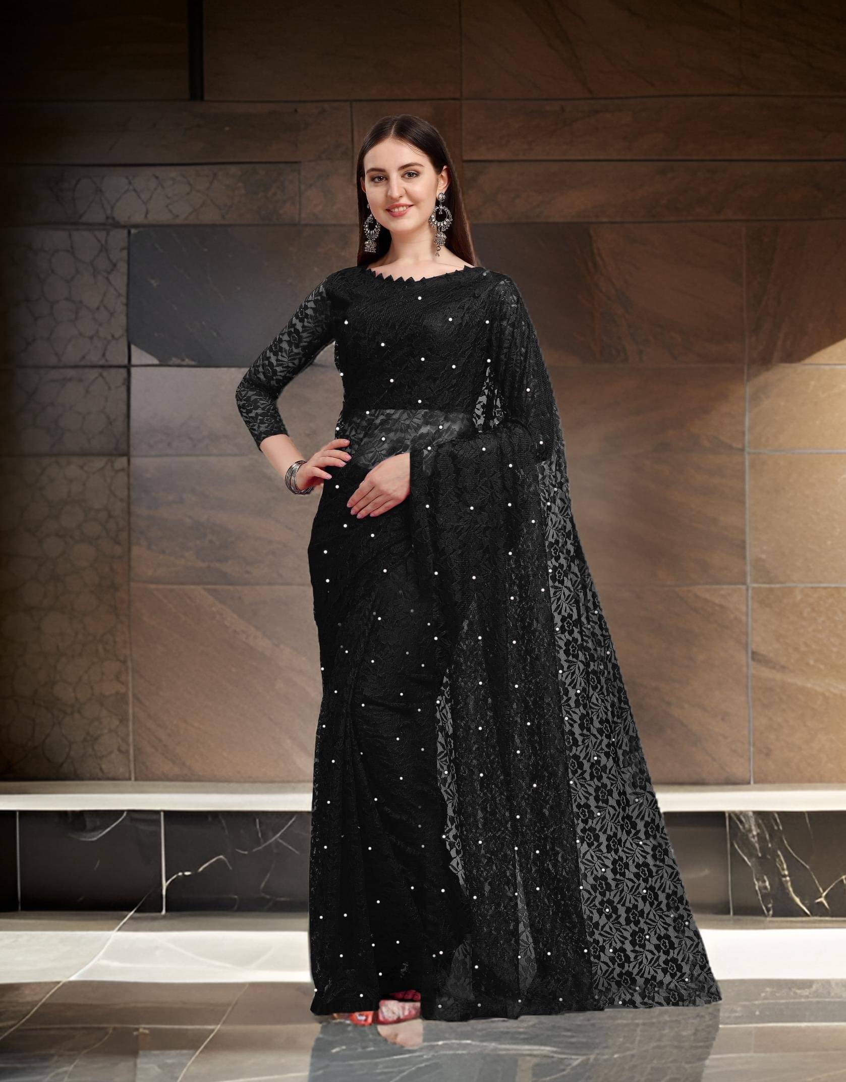 Fashion Field Net Self Design Saree With Unstitched Blouse Piece ( Black ) Fashion Field Net Self Design Saree With Unstitched Blouse Piece ( Black )