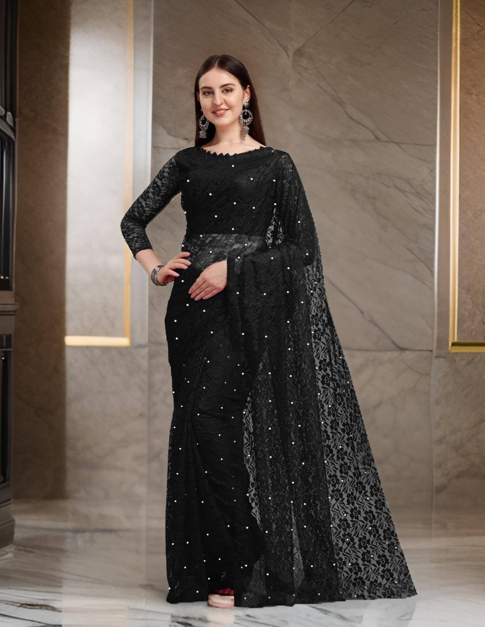 Fashion Field Net Self Design Saree With Unstitched Blouse Piece ( Black ) Fashion Field Net Self Design Saree With Unstitched Blouse Piece ( Black )