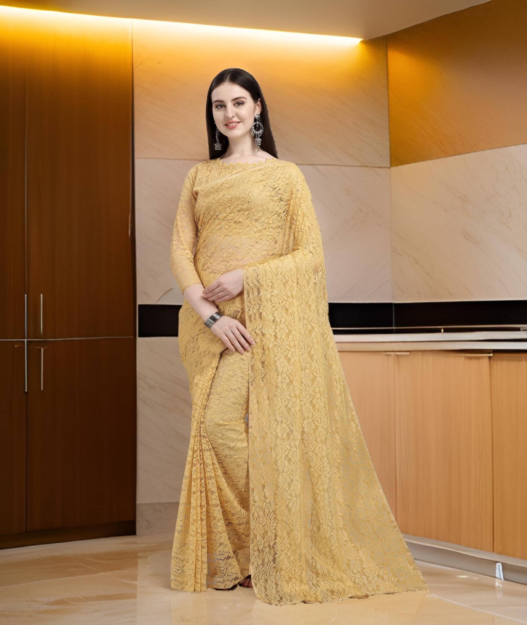 Fashion Field Net Self Design Saree With Unstitched Blouse Piece ( Brown ) Fashion Field Net Self Design Saree With Unstitched Blouse Piece ( Brown )