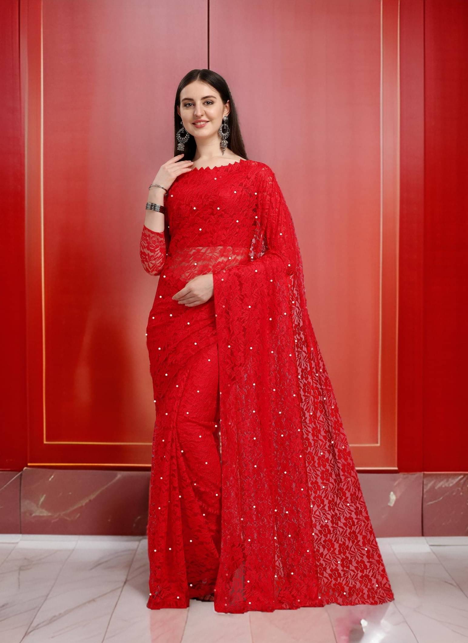Fashion Field Net Self Design Saree With Unstitched Blouse Piece ( Red ) Fashion Field Net Self Design Saree With Unstitched Blouse Piece ( Red )