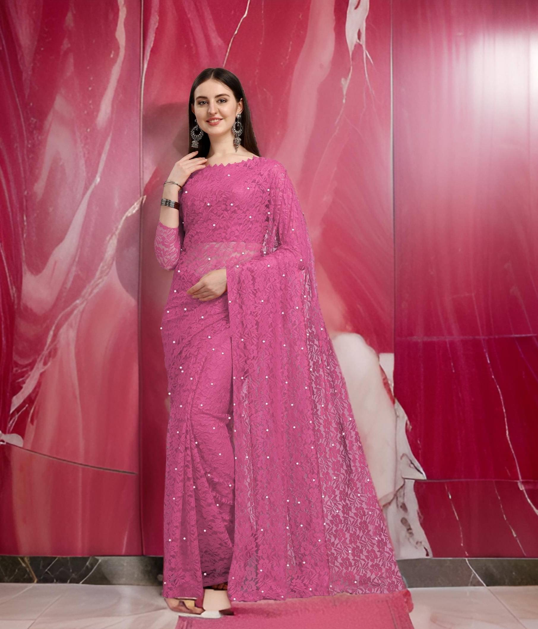 Fashion Field Net Self Design Saree With Unstitched Blouse Piece ( Pink ) Fashion Field Net Self Design Saree With Unstitched Blouse Piece ( Pink )