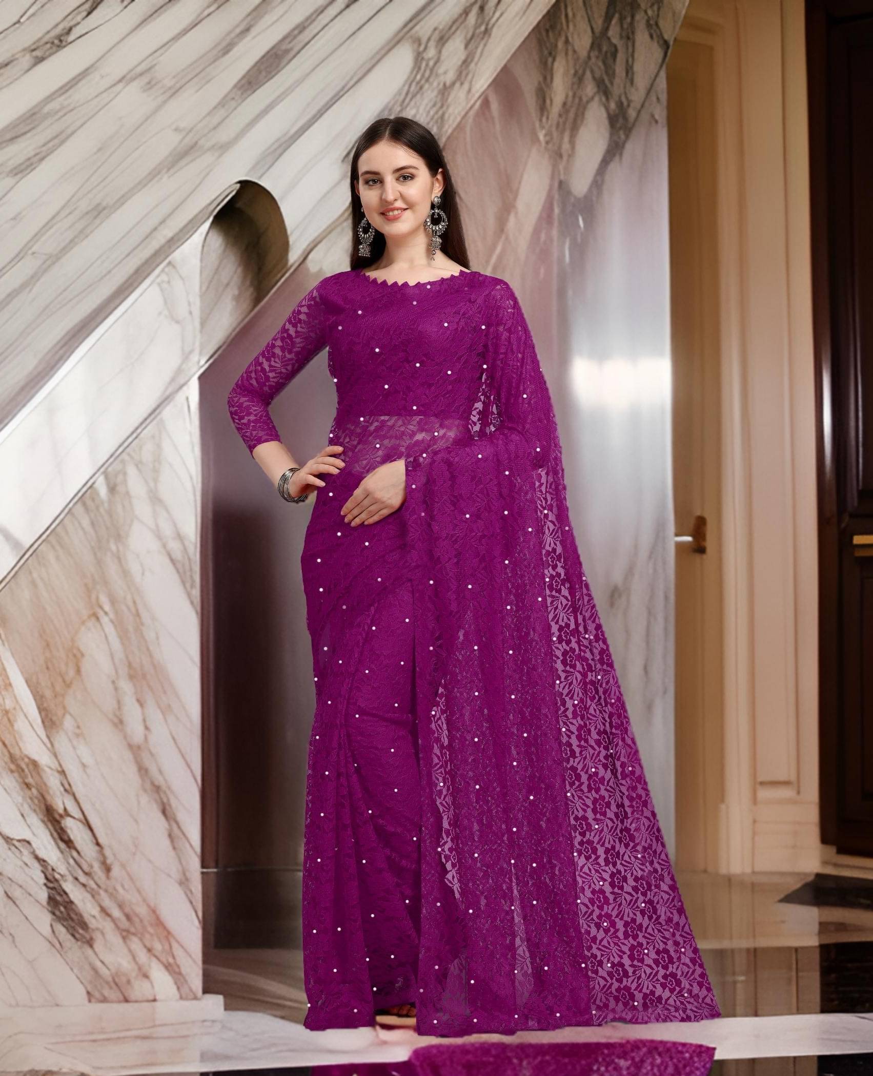 Fashion Field Net Self Design Saree With Unstitched Blouse Piece ( Wine ) Fashion Field Net Self Design Saree With Unstitched Blouse Piece ( Wine )