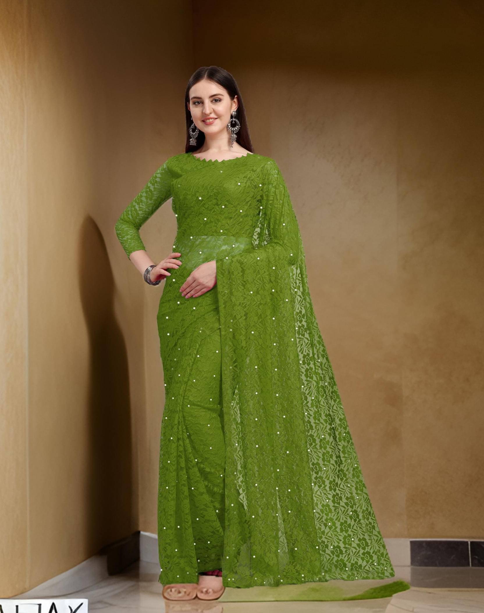 Fashion Field Net Self Design Saree With Unstitched Blouse Piece ( Green ) Fashion Field Net Self Design Saree With Unstitched Blouse Piece ( Green )