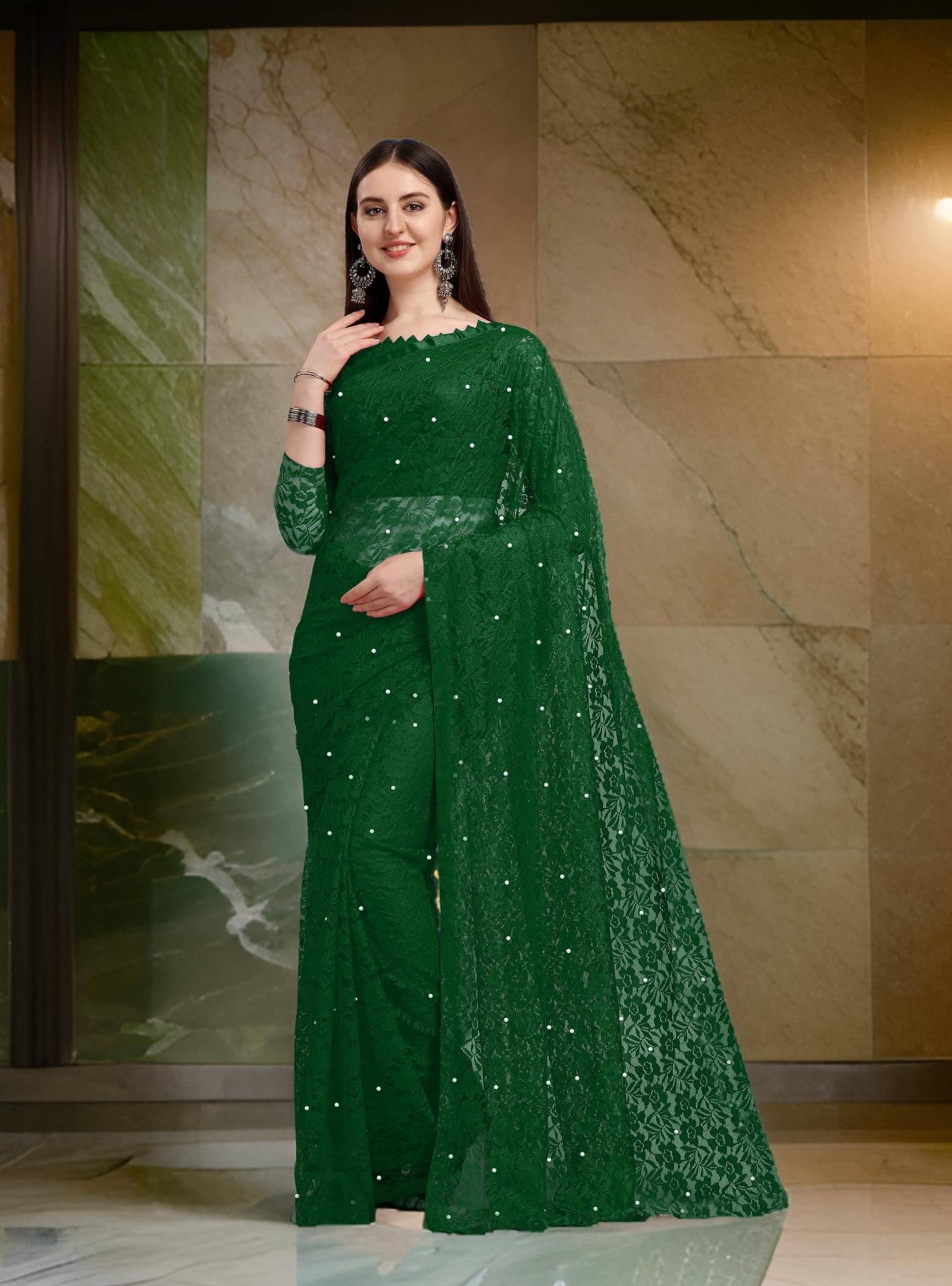 Fashion Field Net Self Design Saree With Unstitched Blouse Piece ( Green ) Fashion Field Net Self Design Saree With Unstitched Blouse Piece ( Green )