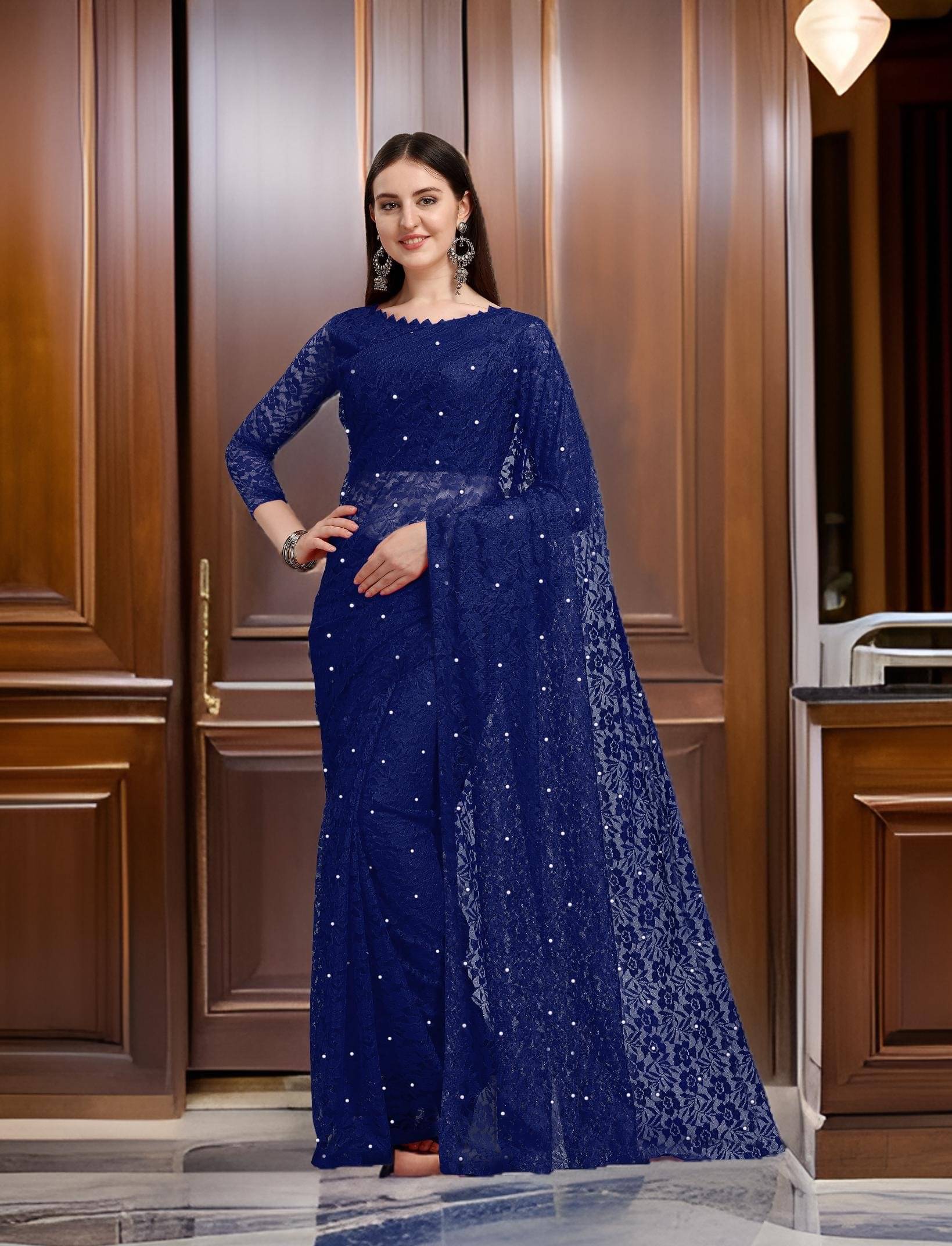Fashion Field Net Self Design Saree With Unstitched Blouse Piece ( Navy Blue ) Fashion Field Net Self Design Saree With Unstitched Blouse Piece ( Navy Blue )