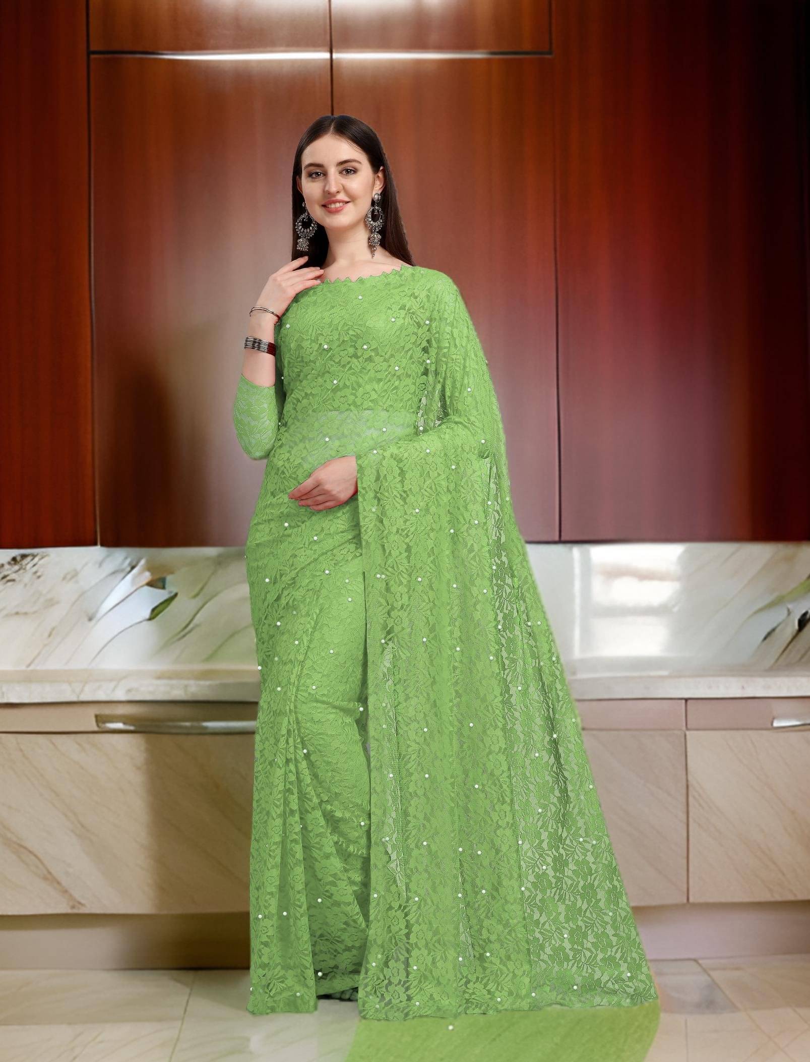 Fashion Field Net Self Design Saree With Unstitched Blouse Piece ( Light Green ) Fashion Field Net Self Design Saree With Unstitched Blouse Piece ( Light Green )