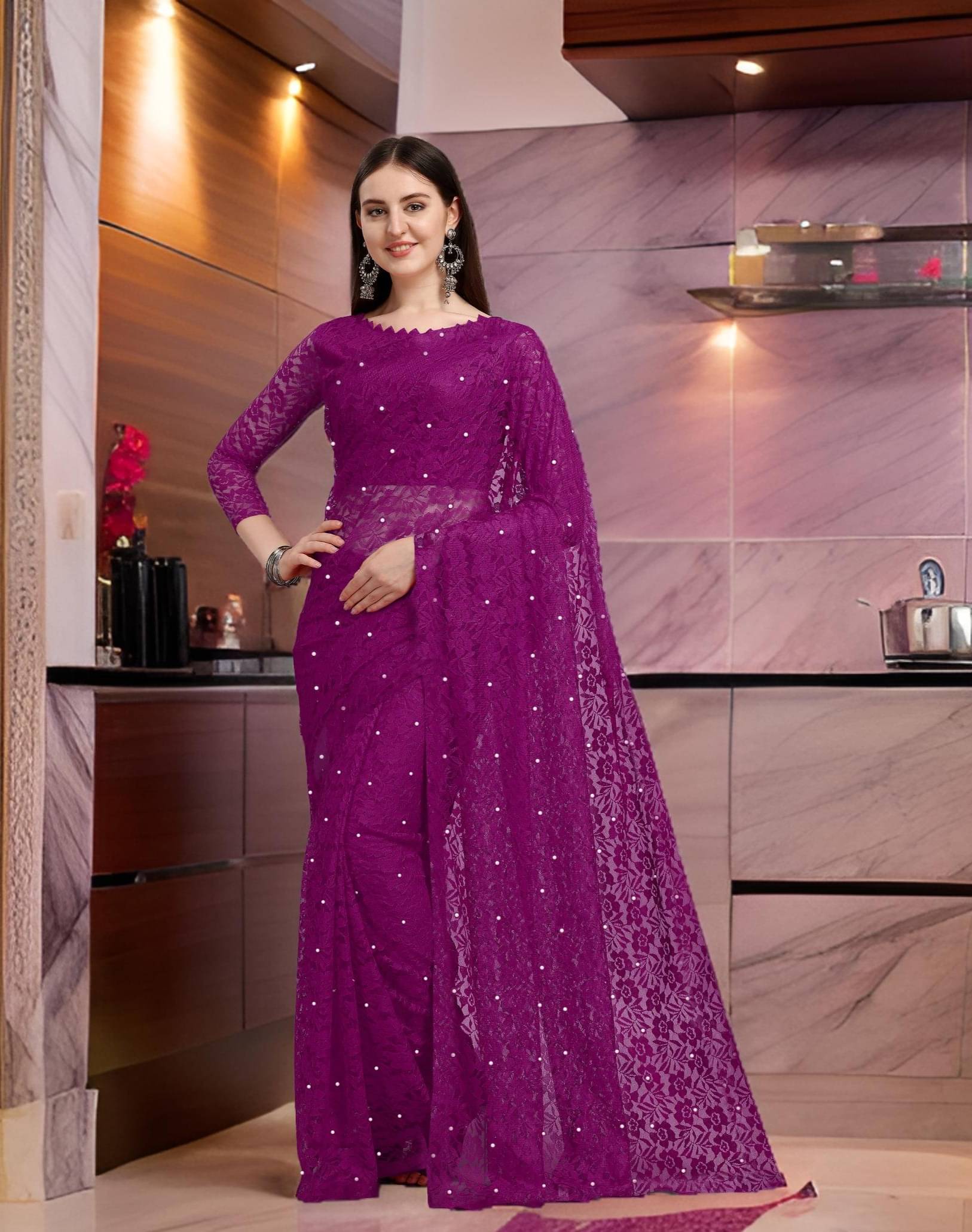 Fashion Field Net Self Design Saree With Unstitched Blouse Piece ( Wine ) Fashion Field Net Self Design Saree With Unstitched Blouse Piece ( Wine )