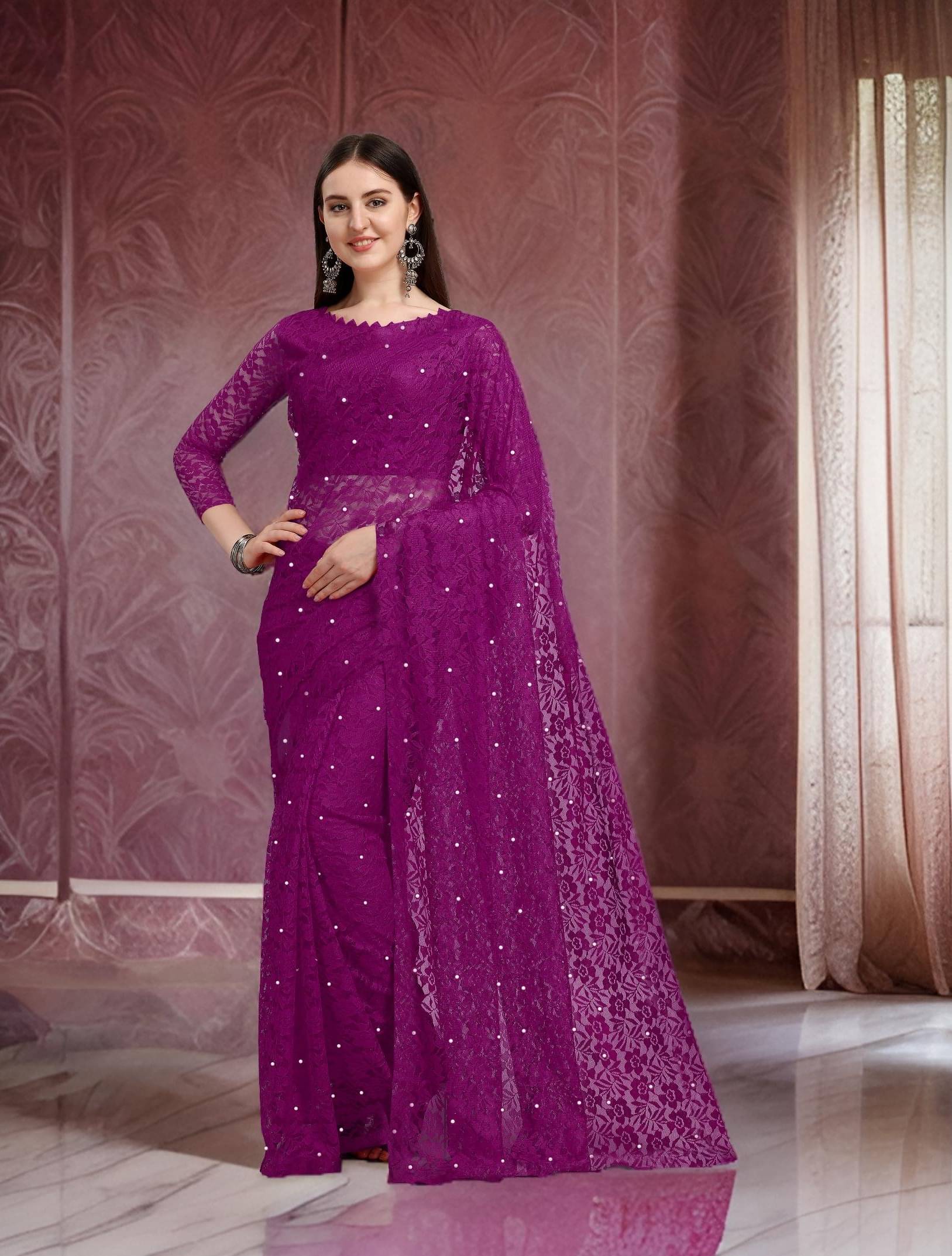 Fashion Field Net Self Design Saree With Unstitched Blouse Piece ( Wine ) Fashion Field Net Self Design Saree With Unstitched Blouse Piece ( Wine )