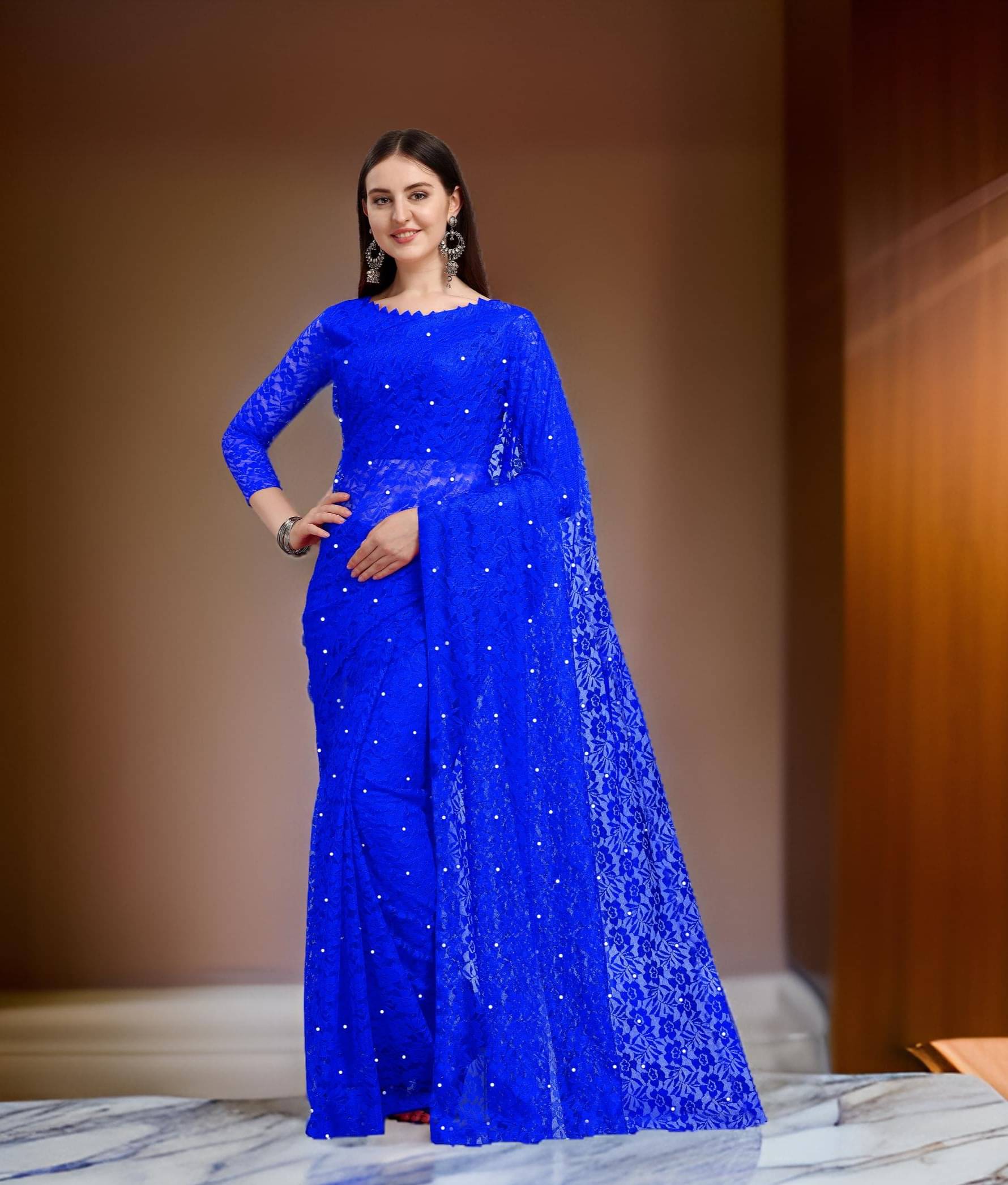Fashion Field Net Self Design Saree With Unstitched Blouse Piece ( Blue ) Fashion Field Net Self Design Saree With Unstitched Blouse Piece ( Blue )