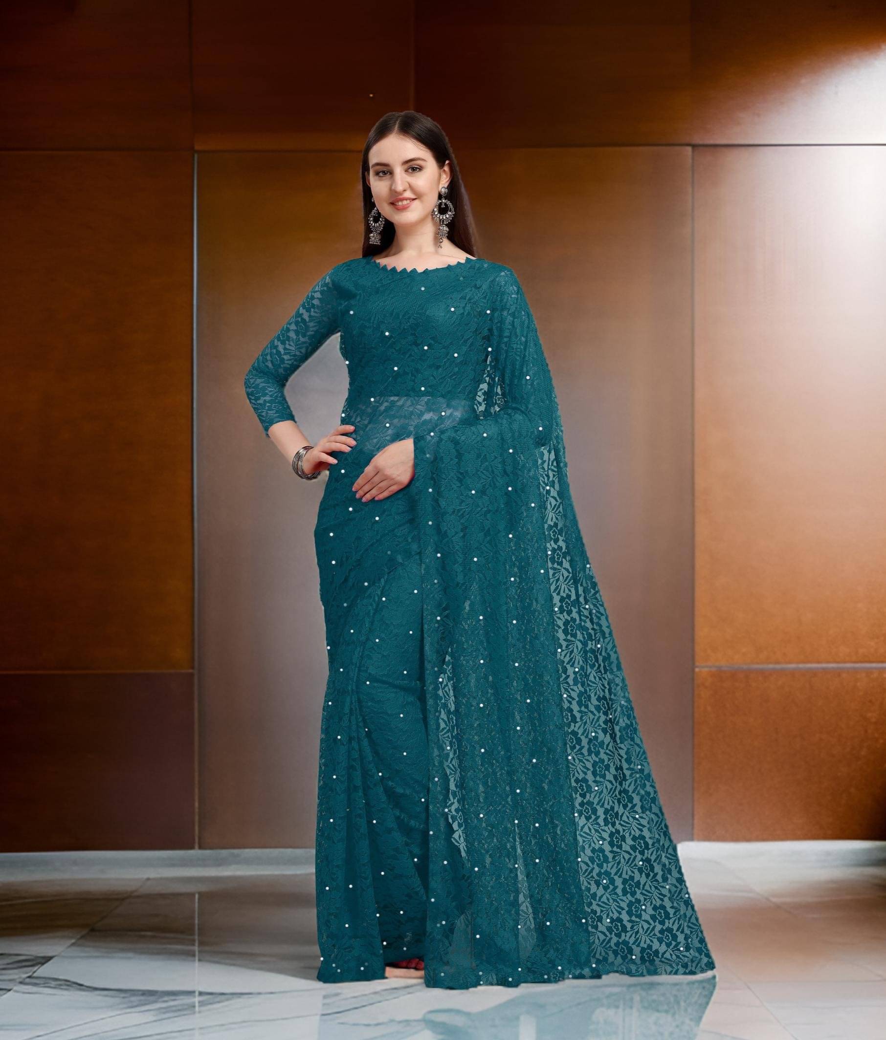 Fashion Field Net Self Design Saree With Unstitched Blouse Piece ( Rama ) Fashion Field Net Self Design Saree With Unstitched Blouse Piece ( Rama )