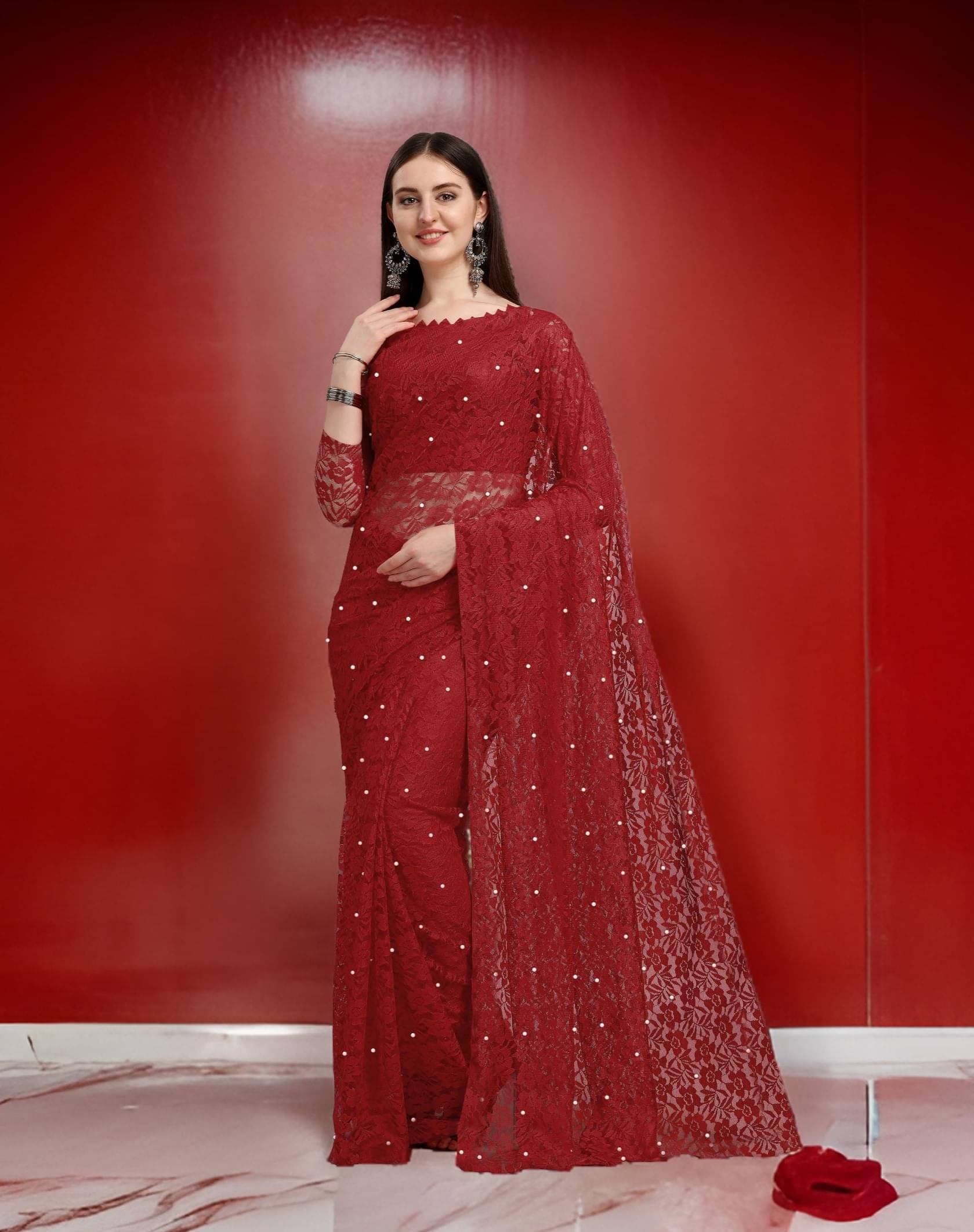 Fashion Field Net Self Design Saree With Unstitched Blouse Piece ( Maroon ) Fashion Field Net Self Design Saree With Unstitched Blouse Piece ( Maroon )