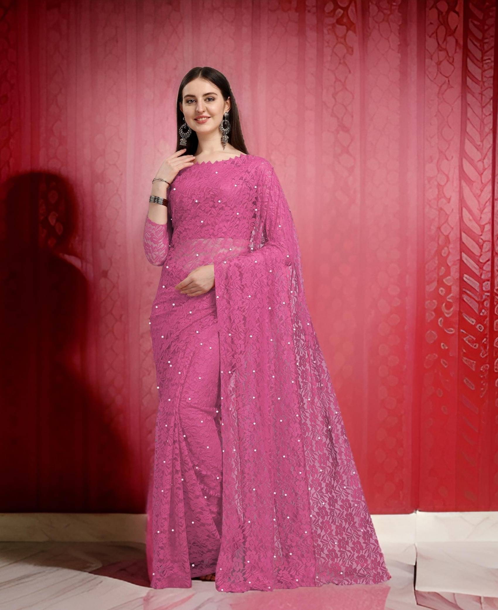 Fashion Field Net Self Design Saree With Unstitched Blouse Piece ( Pink ) Fashion Field Net Self Design Saree With Unstitched Blouse Piece ( Pink )