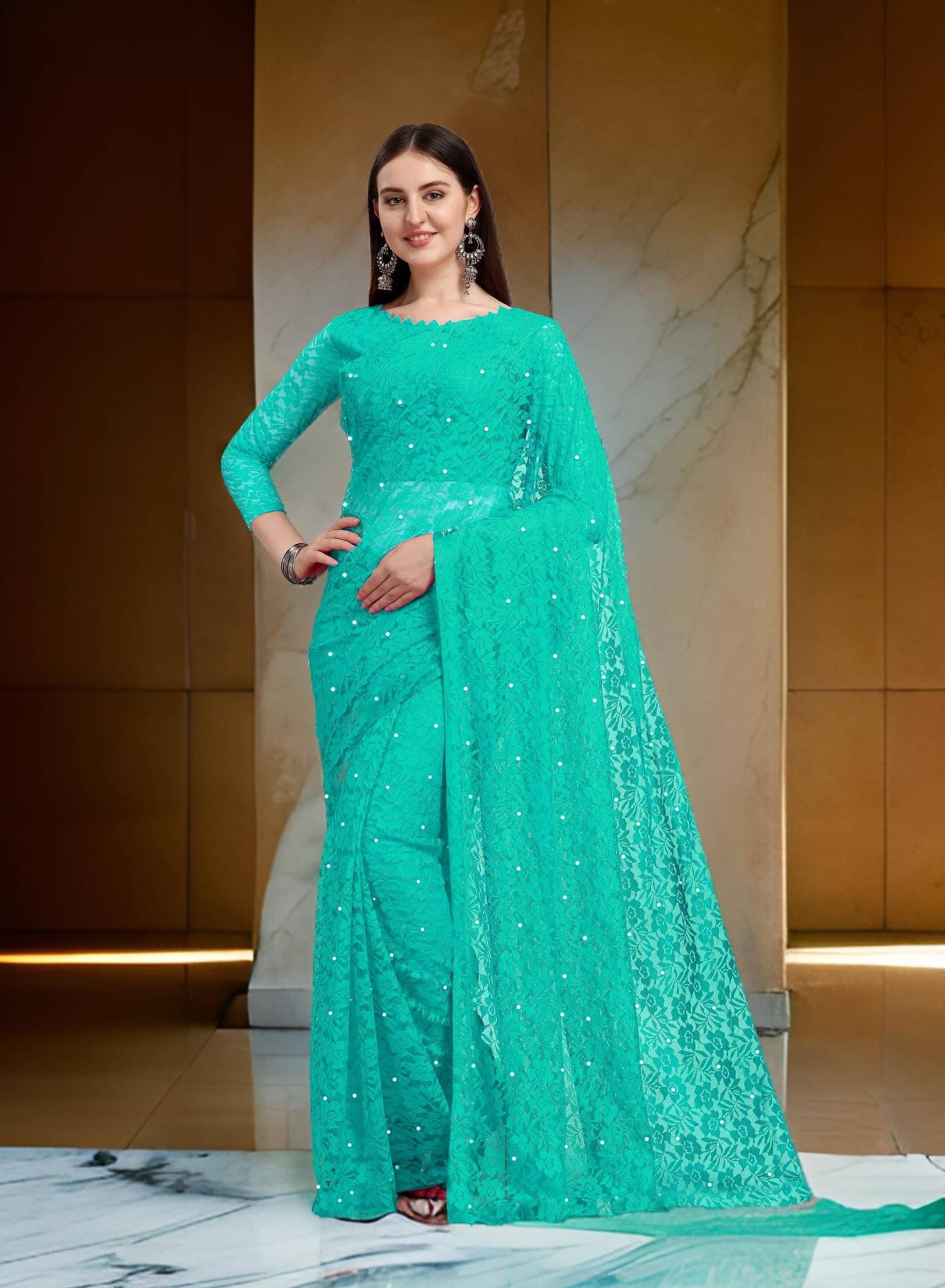 Fashion Field Net Self Design Saree With Unstitched Blouse Piece ( Blue ) Fashion Field Net Self Design Saree With Unstitched Blouse Piece ( Blue )