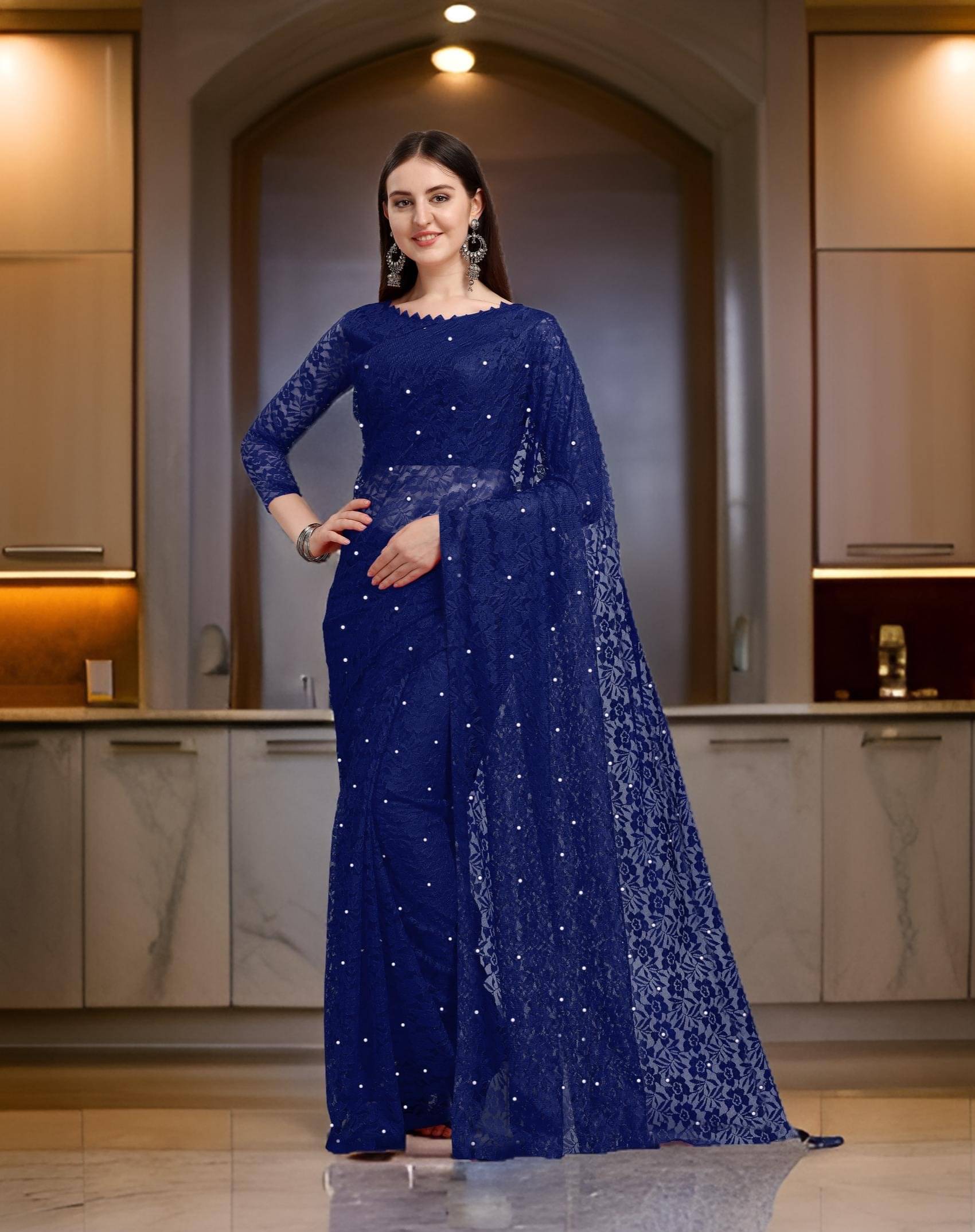 Fashion Field Net Self Design Saree With Unstitched Blouse Piece ( Navy Blue ) Fashion Field Net Self Design Saree With Unstitched Blouse Piece ( Navy Blue )