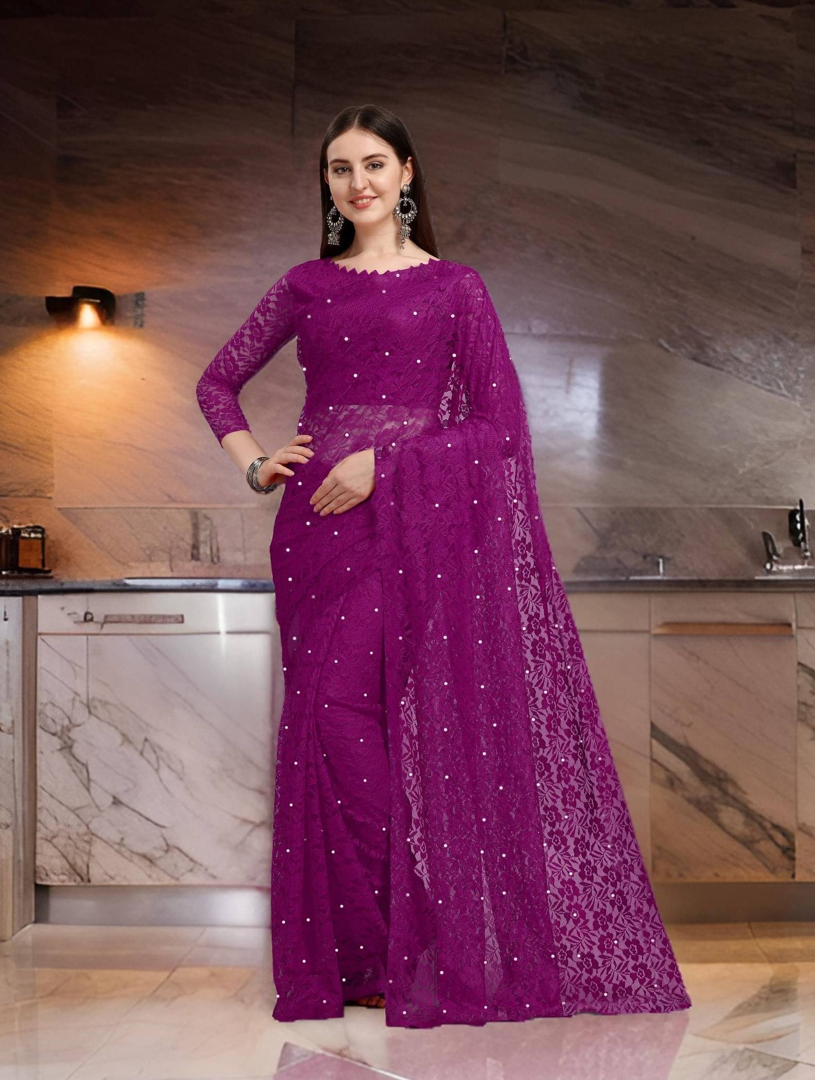 Fashion Field Net Self Design Saree With Unstitched Blouse Piece ( Wine ) Fashion Field Net Self Design Saree With Unstitched Blouse Piece ( Wine )