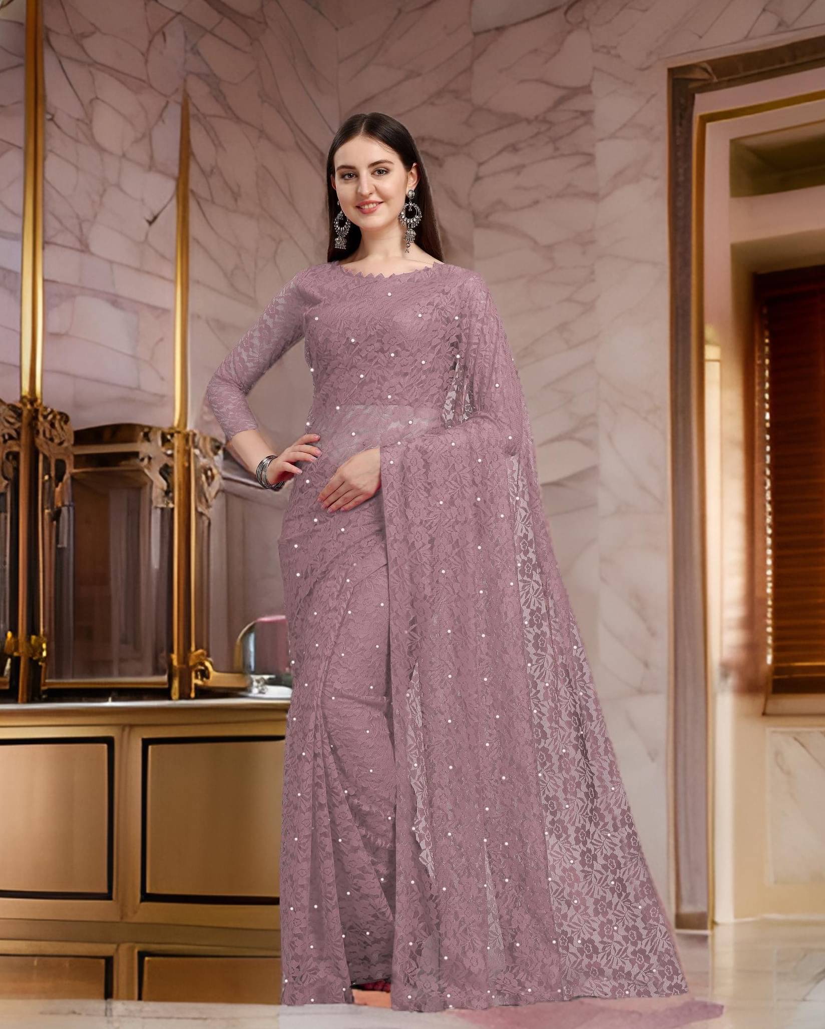 Fashion Field Net Self Design Saree With Unstitched Blouse Piece ( Purple ) Fashion Field Net Self Design Saree With Unstitched Blouse Piece ( Purple )
