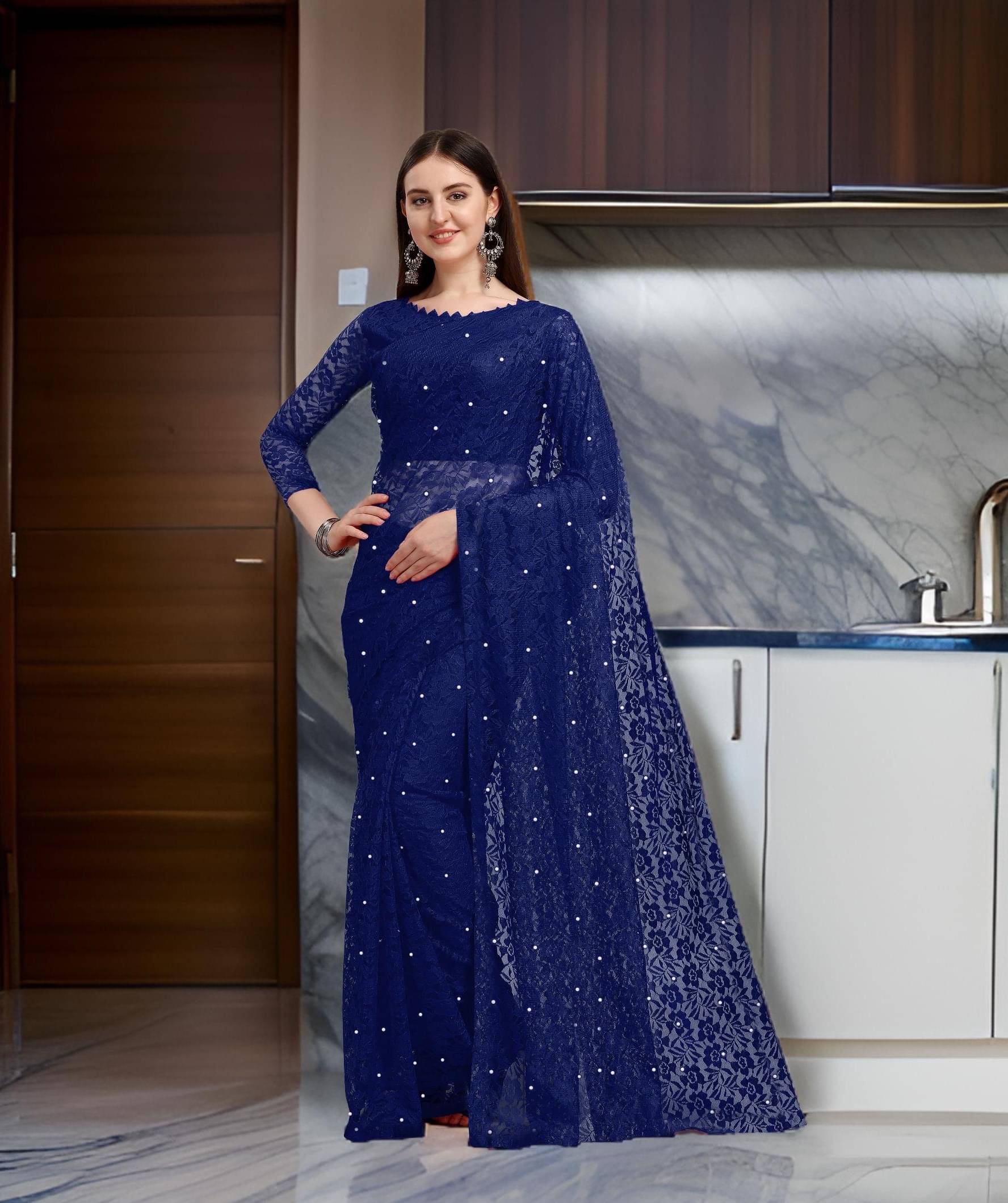 Fashion Field Net Self Design Saree With Unstitched Blouse Piece ( Navy Blue ) Fashion Field Net Self Design Saree With Unstitched Blouse Piece ( Navy Blue )
