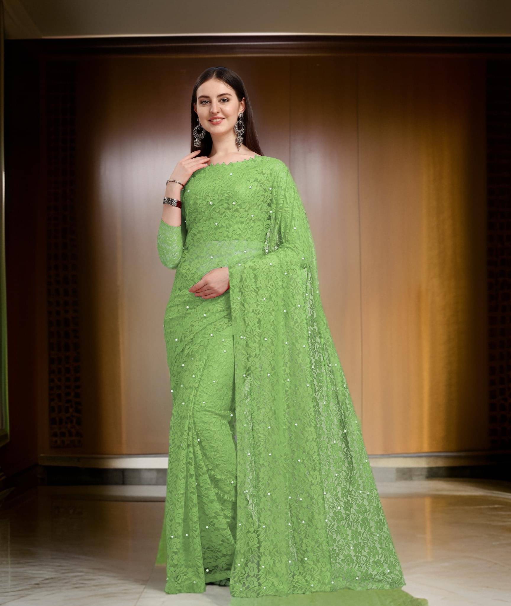 Fashion Field Net Self Design Saree With Unstitched Blouse Piece ( Light Green ) Fashion Field Net Self Design Saree With Unstitched Blouse Piece ( Light Green )