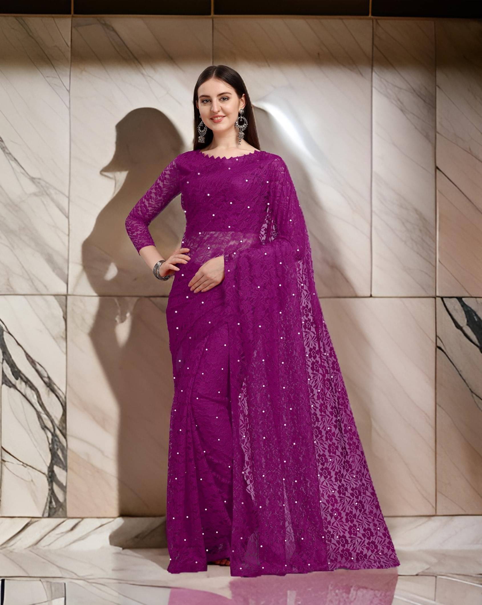     			Fashion Field Net Self Design Saree With Unstitched Blouse Piece ( Wine )