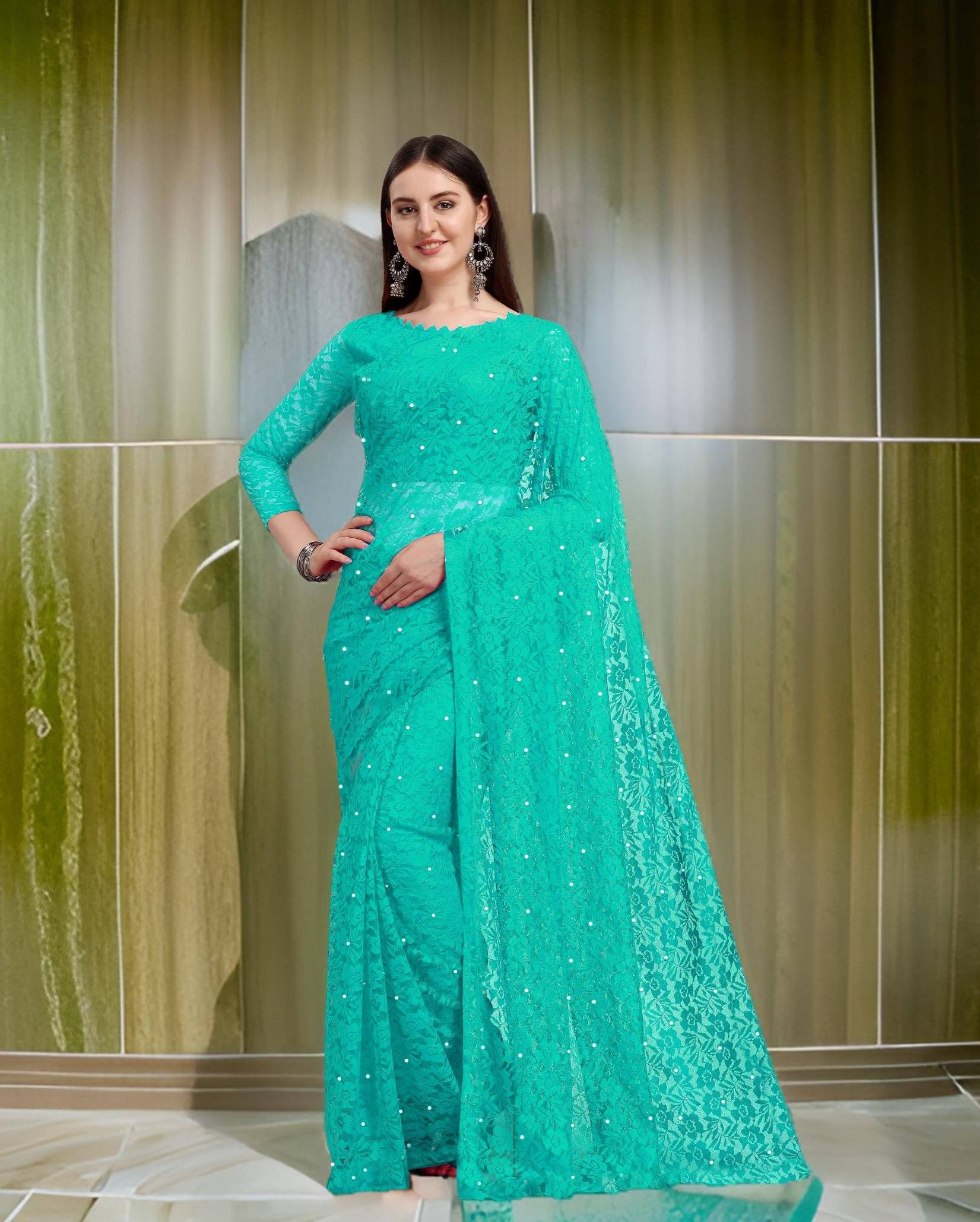 Fashion Field Net Self Design Saree With Unstitched Blouse Piece ( Blue ) Fashion Field Net Self Design Saree With Unstitched Blouse Piece ( Blue )