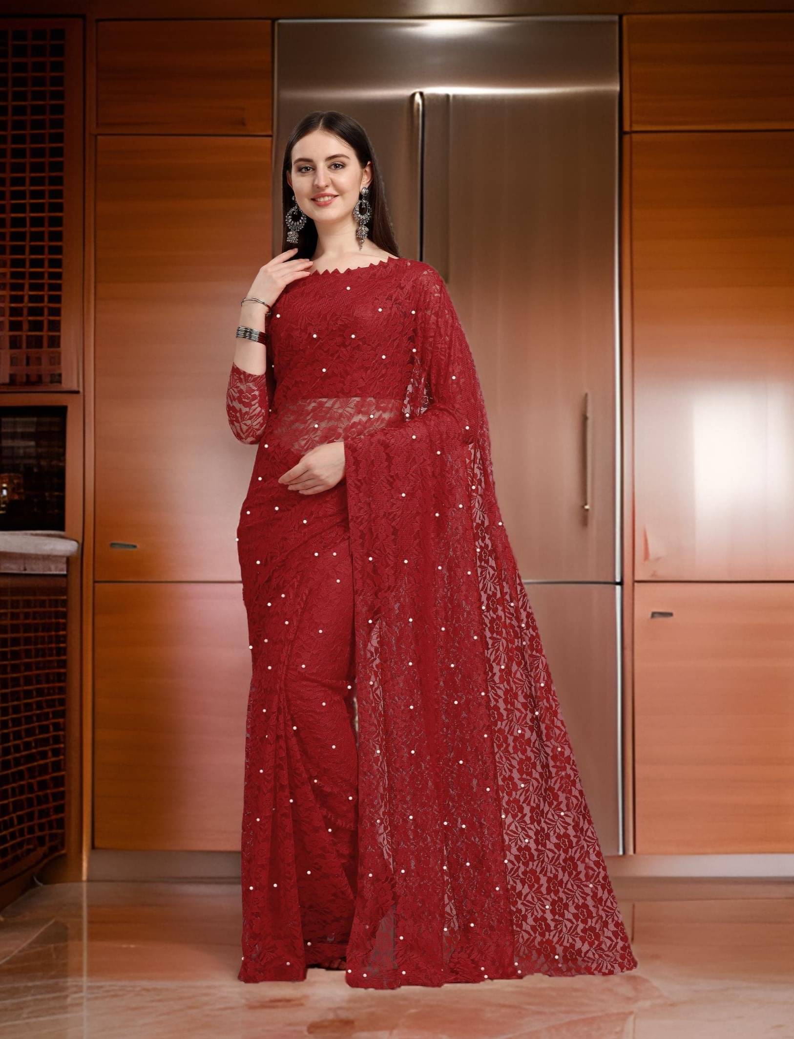 Fashion Field Net Self Design Saree With Unstitched Blouse Piece ( Maroon ) Fashion Field Net Self Design Saree With Unstitched Blouse Piece ( Maroon )