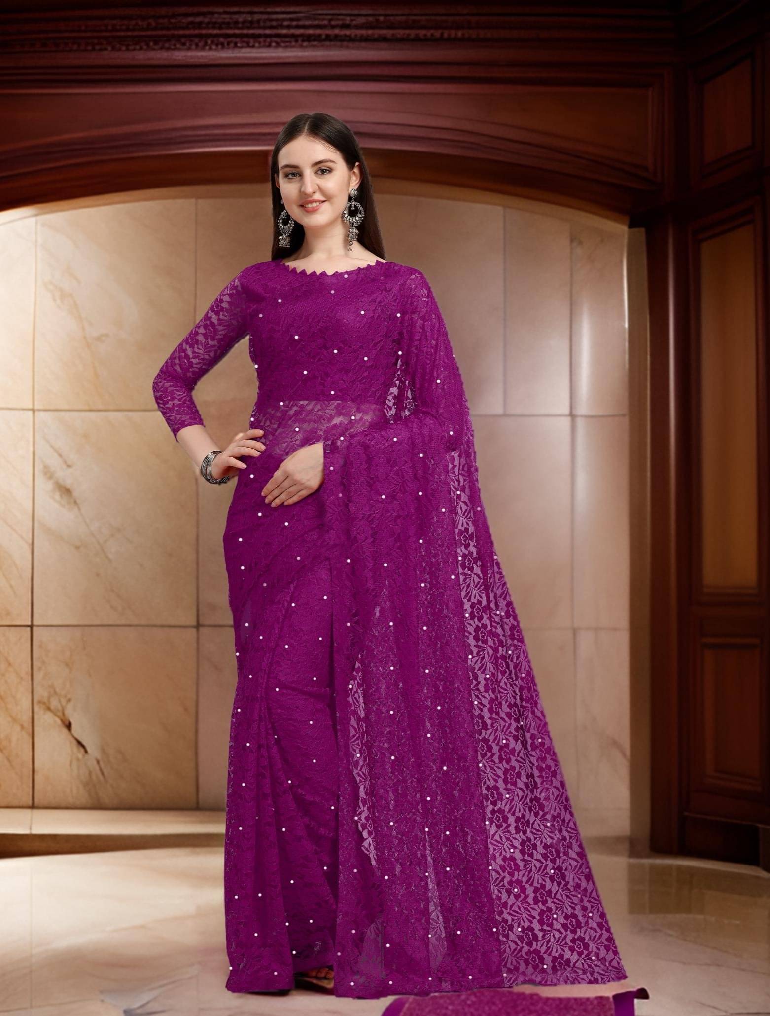 Fashion Field Net Self Design Saree With Unstitched Blouse Piece ( Wine ) Fashion Field Net Self Design Saree With Unstitched Blouse Piece ( Wine )